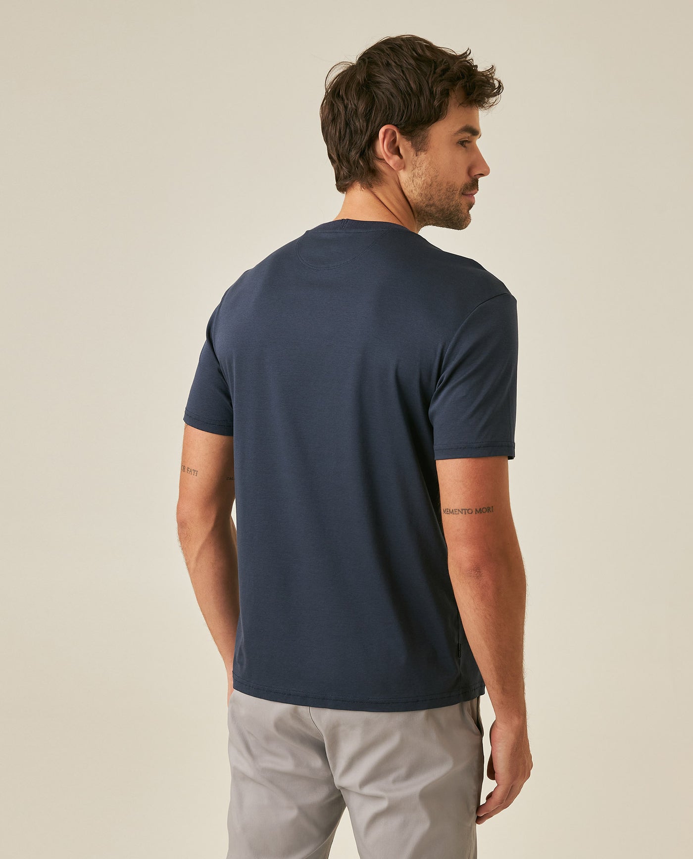 Mens T-Shirt Slim Fit Short Sleeve Modal Cotton Embossed Relief Graphic Touch - Blue 63_641H025_AZU194011_6