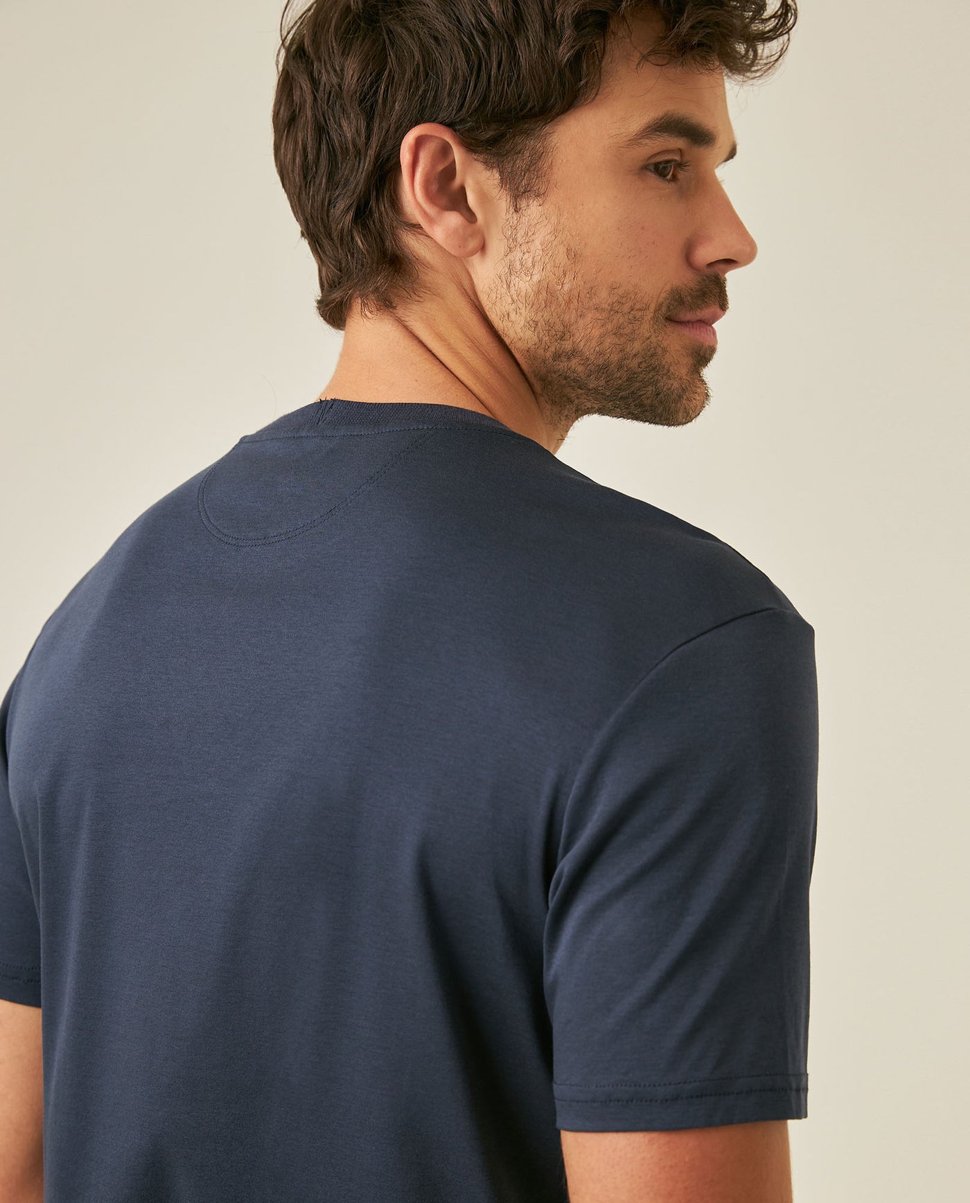 Mens T-Shirt Slim Fit Short Sleeve Modal Cotton Embossed Relief Graphic Touch - Blue 63_641H025_AZU194011_7