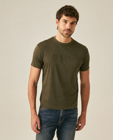 Mens T-Shirt Slim Fit Short Sleeve Modal Cotton Embossed Relief Graphic Touch - Green 63_641H025_VER190414_0