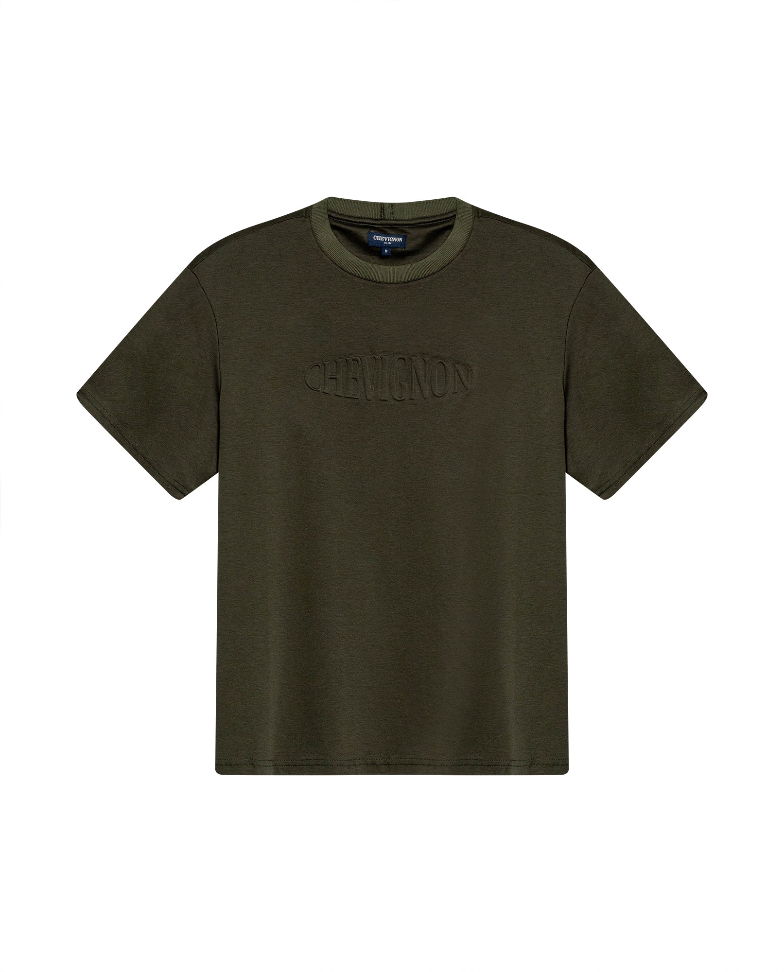 Mens T-Shirt Slim Fit Short Sleeve Modal Cotton Embossed Relief Graphic Touch - Green 63_641H025_VER190414_3