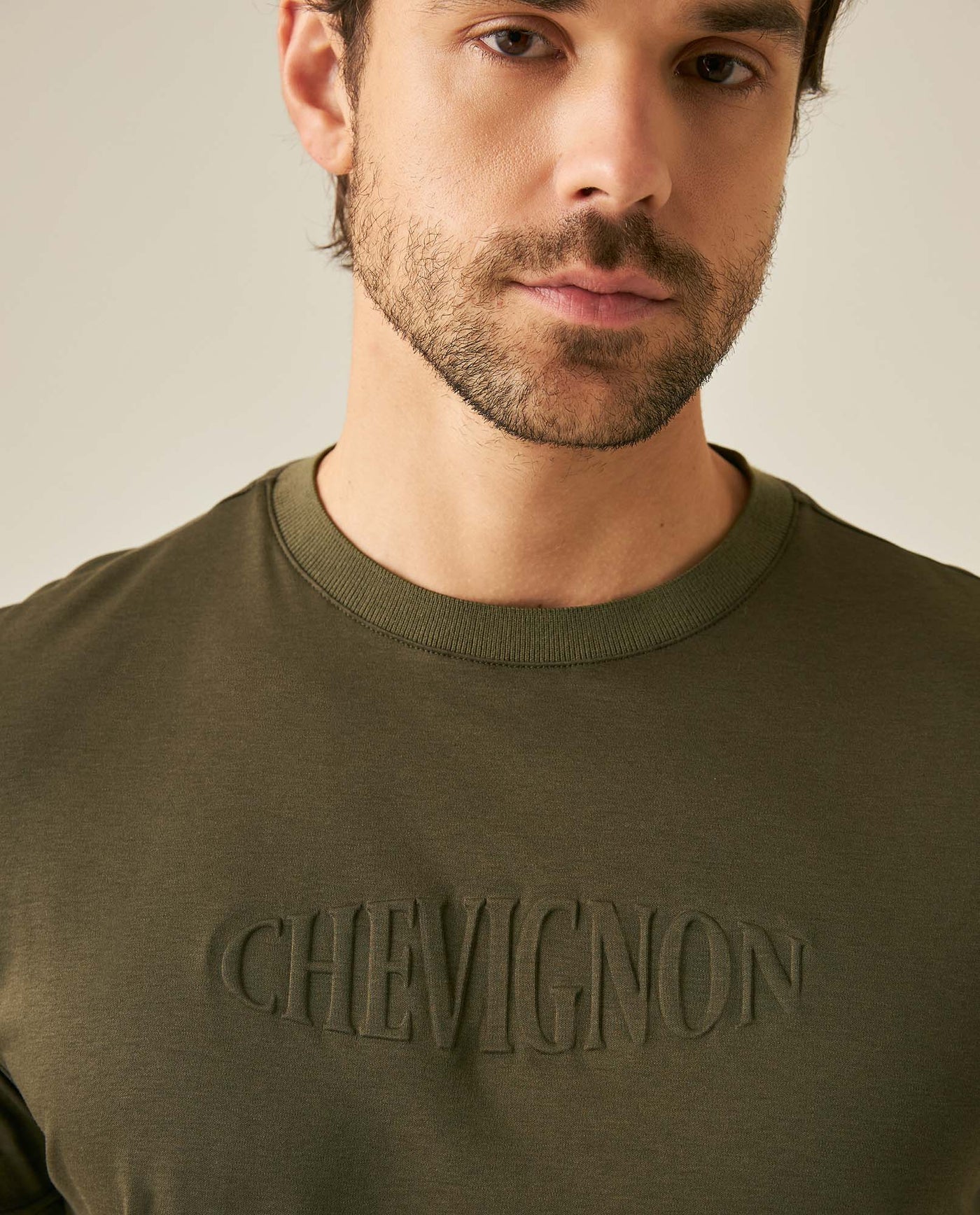 Mens T-Shirt Slim Fit Short Sleeve Modal Cotton Embossed Relief Graphic Touch - Green 63_641H025_VER190414_5