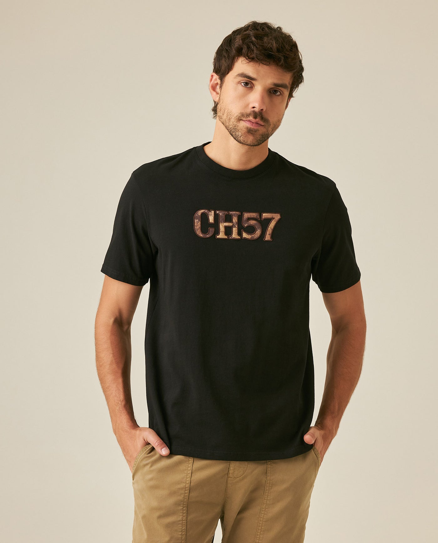 Mens T-Shirt Classic Fit Short Sleeve Crewneck Cotton Jersey Medium Weight Military Camo Aesthetic Chest Graphic - Black 63_641H026_NEG194007_0