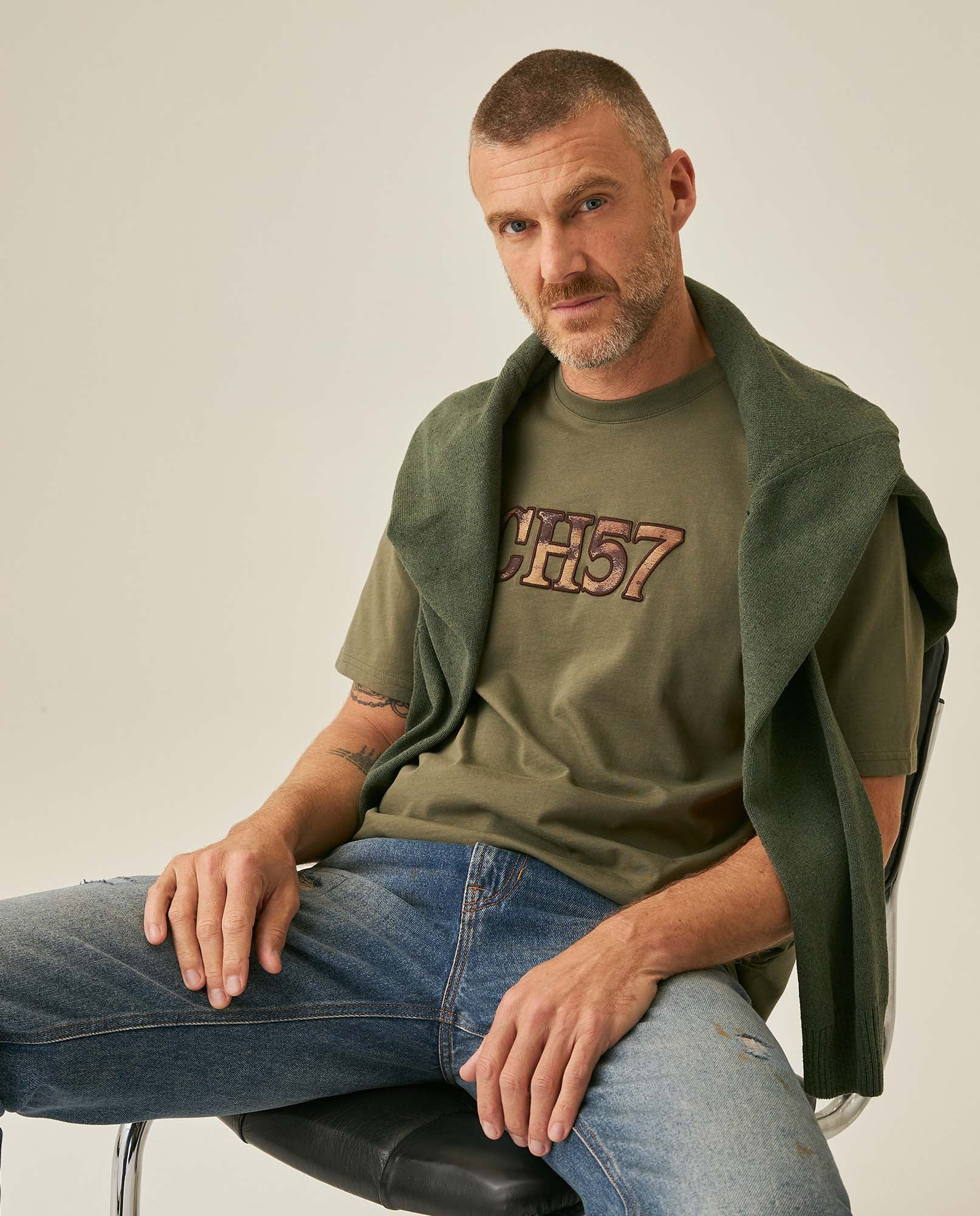 Mens T-Shirt Classic Fit Short Sleeve Crewneck Cotton Jersey Medium Weight Military Camo Aesthetic Chest Graphic - Green 63_641H026_VER180515_4