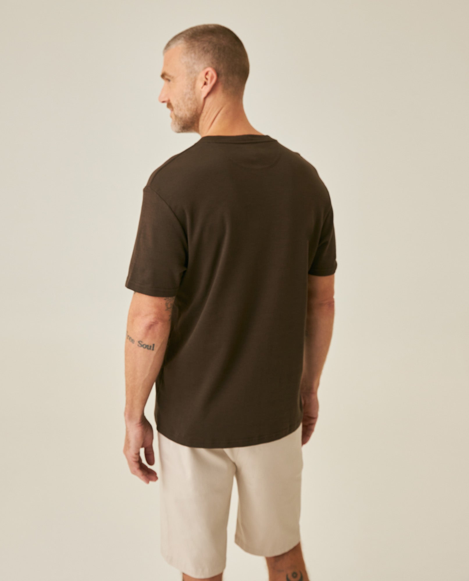 Mens T-Shirt Slim Fit Short Sleeve Cotton Jersey Double Knit Superior Durability Tone on Tone Duck Minimalist - Brown 63_641H040_CAF191016_6