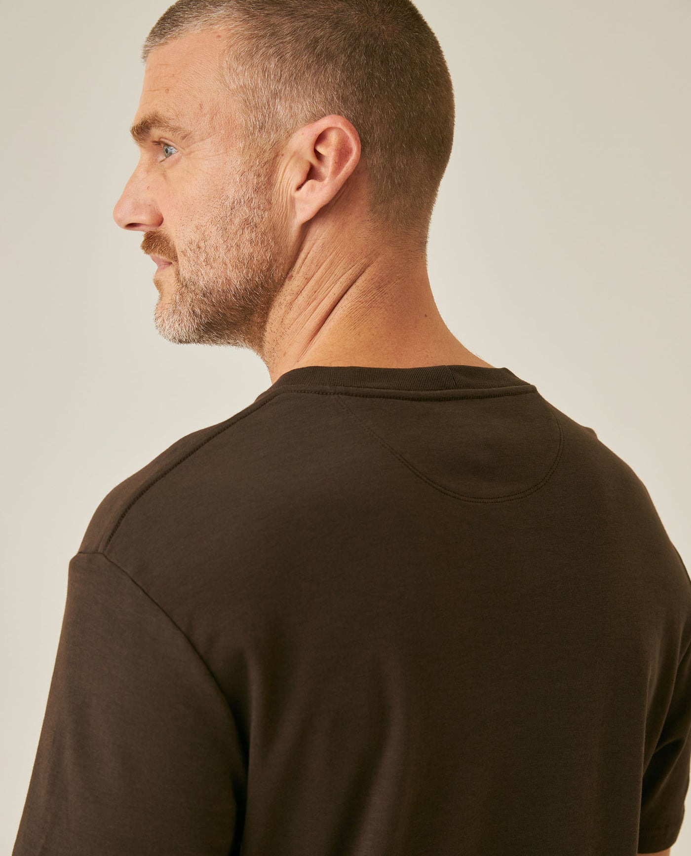 Mens T-Shirt Slim Fit Short Sleeve Cotton Jersey Double Knit Superior Durability Tone on Tone Duck Minimalist - Brown 63_641H040_CAF191016_7