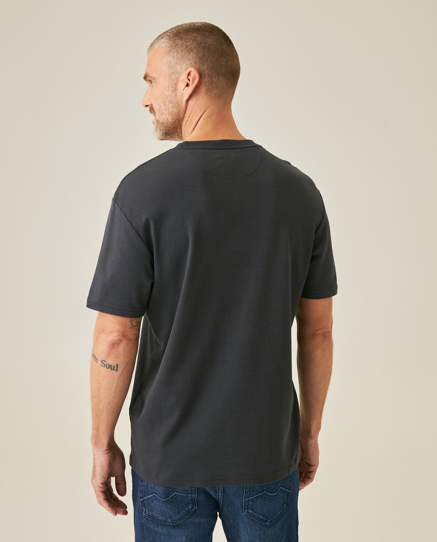 Mens T-Shirt Slim Fit Short Sleeve Cotton Jersey Double Knit Superior Durability Tone on Tone Duck Minimalist - Gray 63_641H040_GRI190000_6