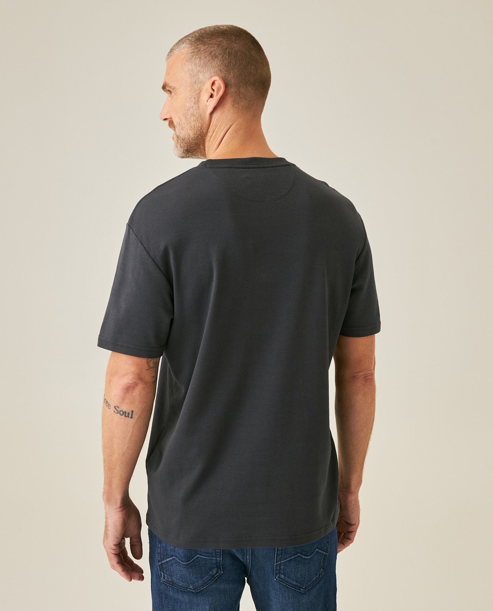 Mens T-Shirt Slim Fit Short Sleeve Cotton Jersey Double Knit Superior Durability Tone on Tone Duck Minimalist - Gray 63_641H040_GRI190000_6