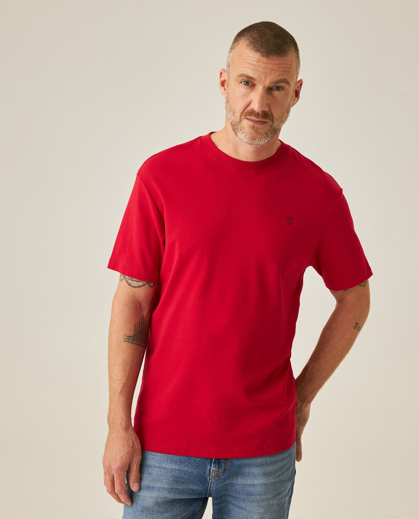 Mens T-Shirt Slim Fit Short Sleeve Cotton Jersey Double Knit Superior Durability Tone on Tone Duck Minimalist - Red 63_641H040_ROJ191863_0