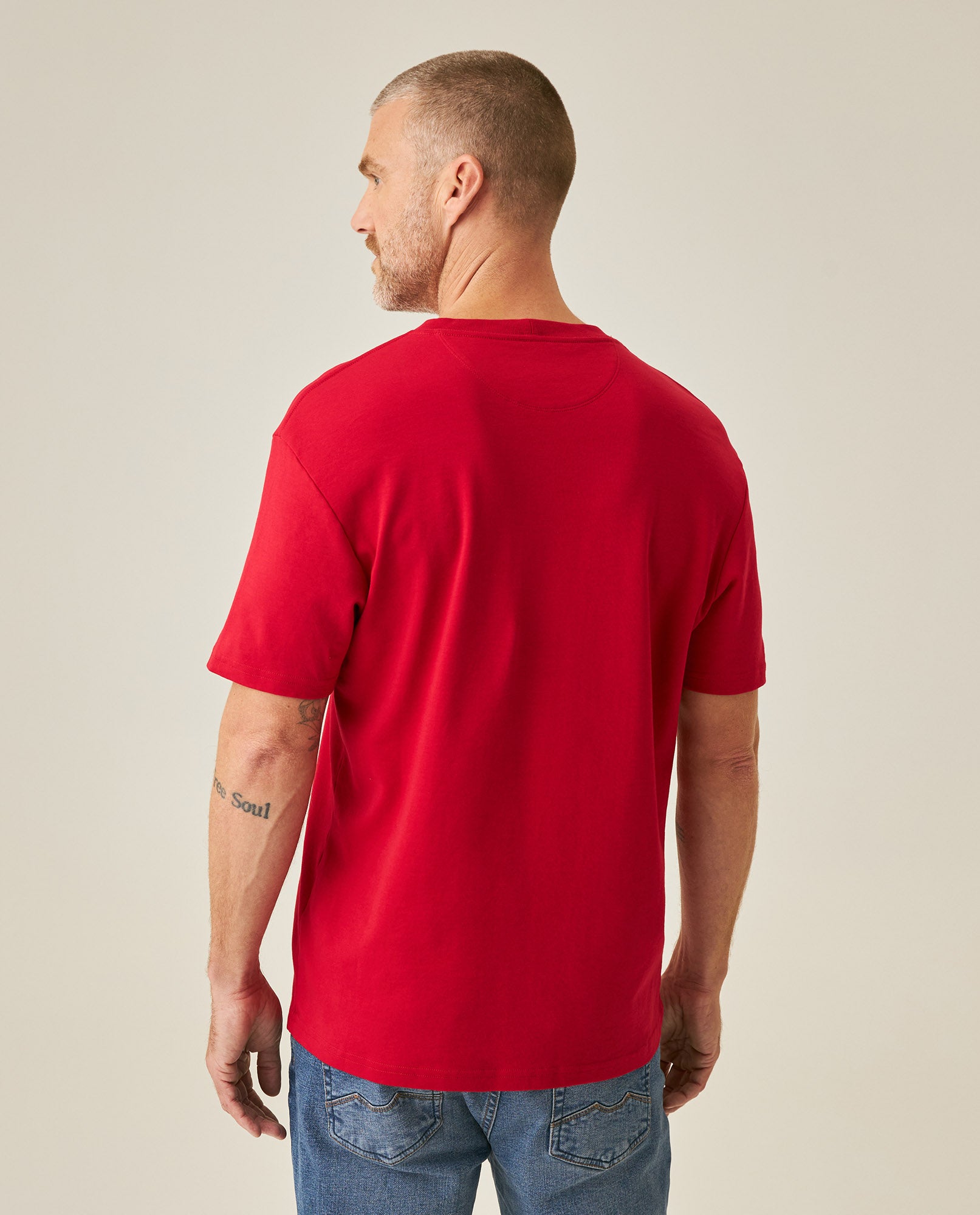 Mens T-Shirt Slim Fit Short Sleeve Cotton Jersey Double Knit Superior Durability Tone on Tone Duck Minimalist - Red 63_641H040_ROJ191863_6