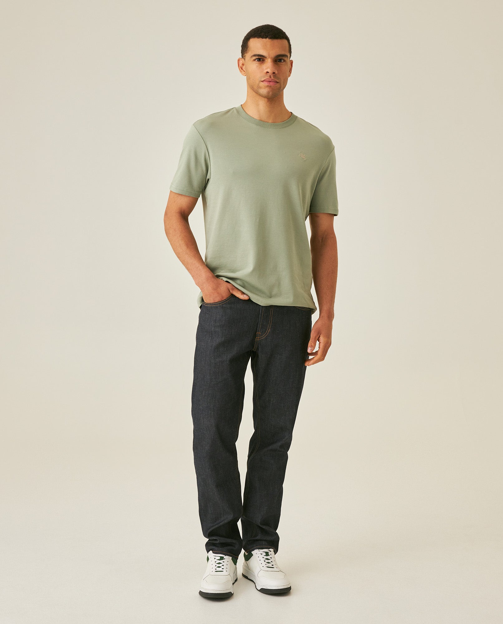 Mens T-Shirt Slim Fit Short Sleeve Cotton Jersey Double Knit Superior Durability Tone on Tone Duck Minimalist - Green 63_641H040_VER166008_4