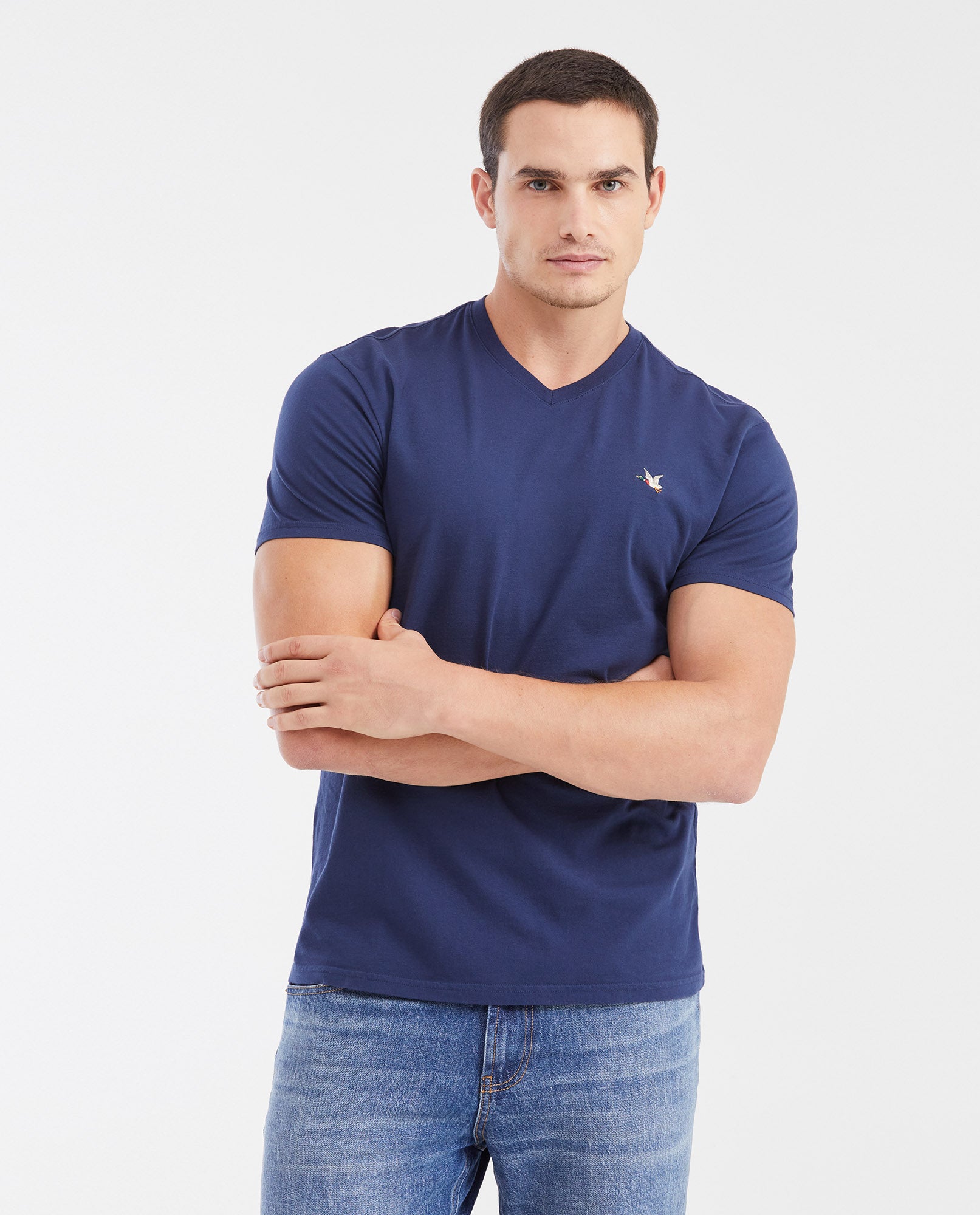 Men's Basic Slim Fit V - Neck Cotton T-shirt - Blue - 1