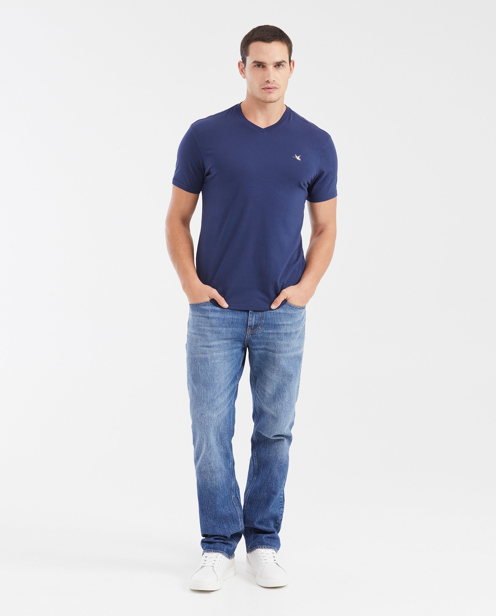 Men's Basic Slim Fit V - Neck Cotton T-shirt - Blue - 2