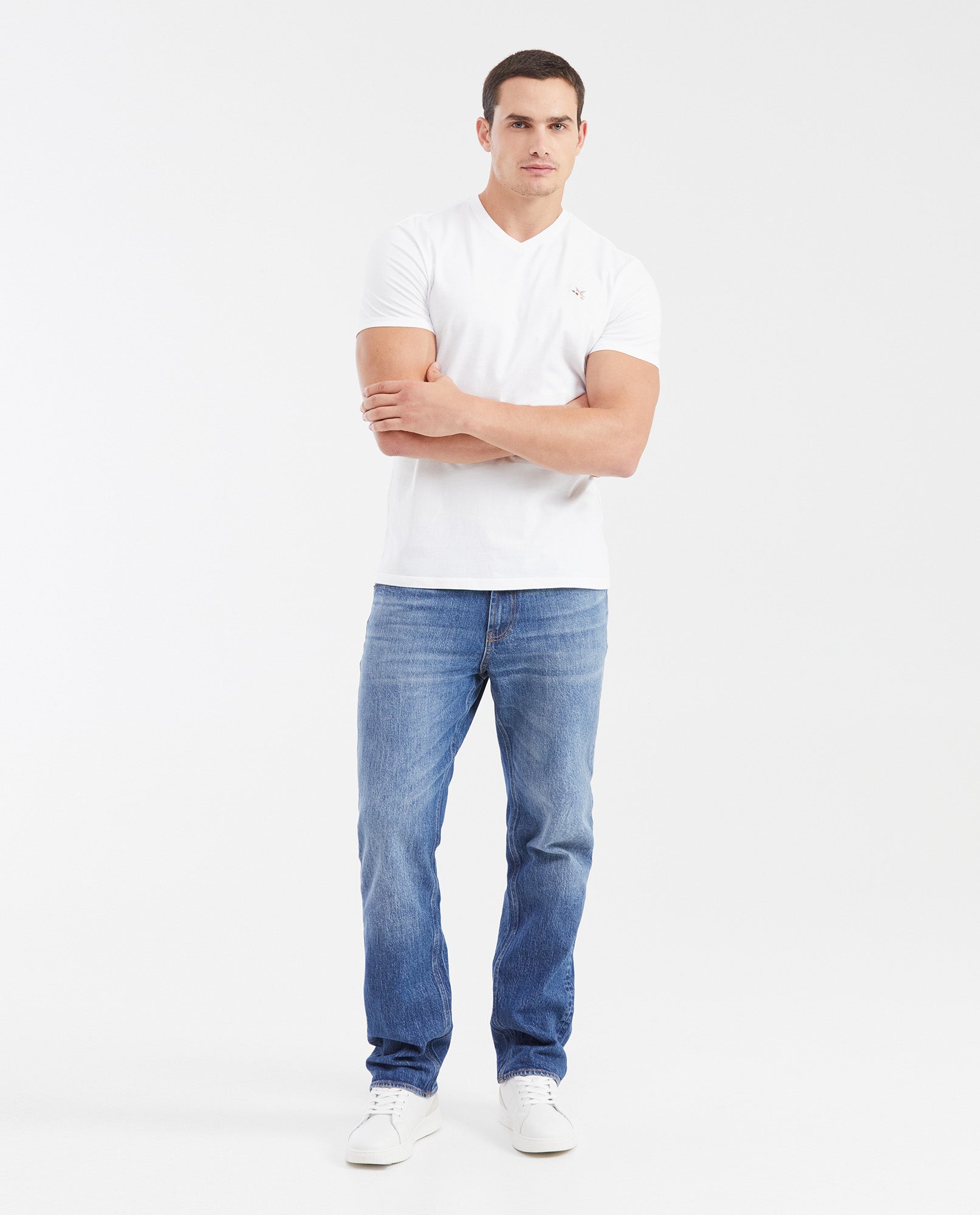 Men's Basic Slim Fit V - Neck Cotton T-shirt - White - 2