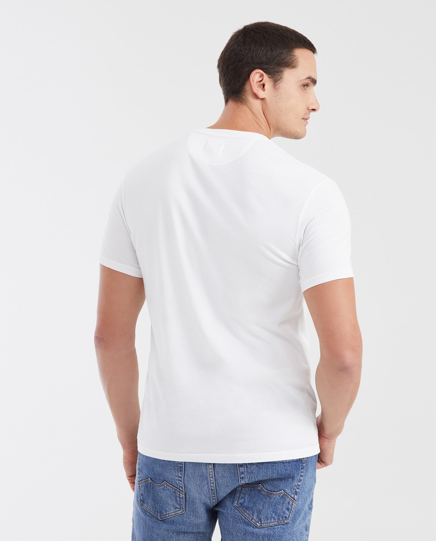 Men's Basic Slim Fit V - Neck Cotton T-shirt - White - 4