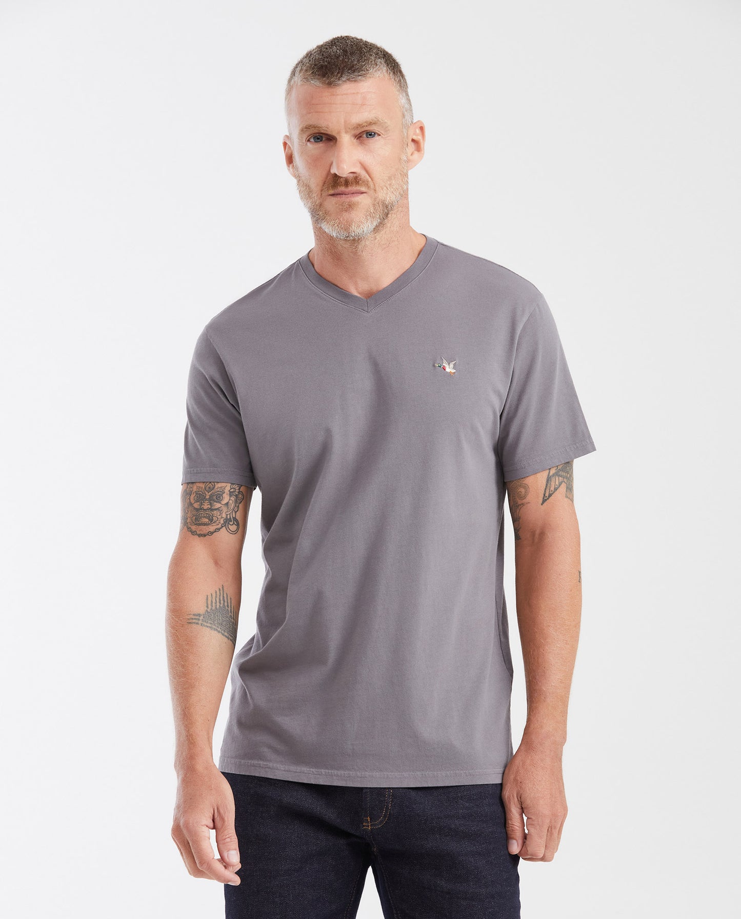 Men's Basic Slim Fit V - Neck Cotton T-shirt - Gray - 1