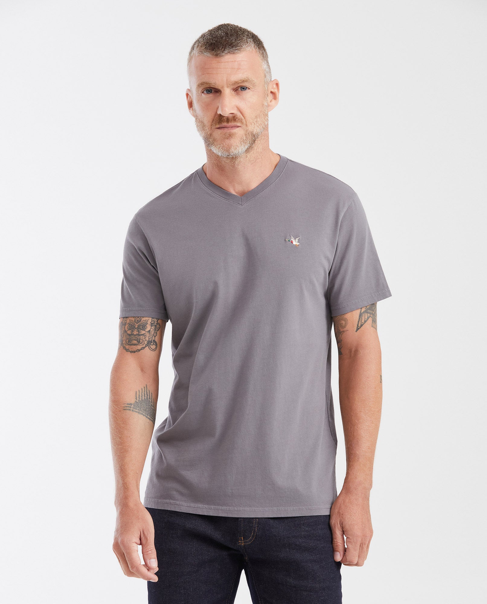 Men's Basic Slim Fit V - Neck Cotton T-shirt - Gray - 1