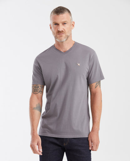 Men's Basic Slim Fit V - Neck Cotton T-shirt - Gray - 1