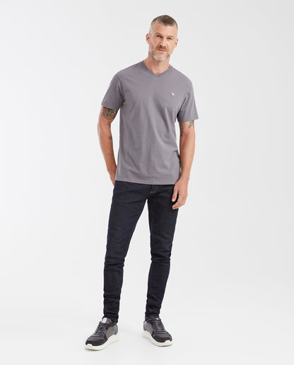 Men's Basic Slim Fit V - Neck Cotton T-shirt - Gray - 2