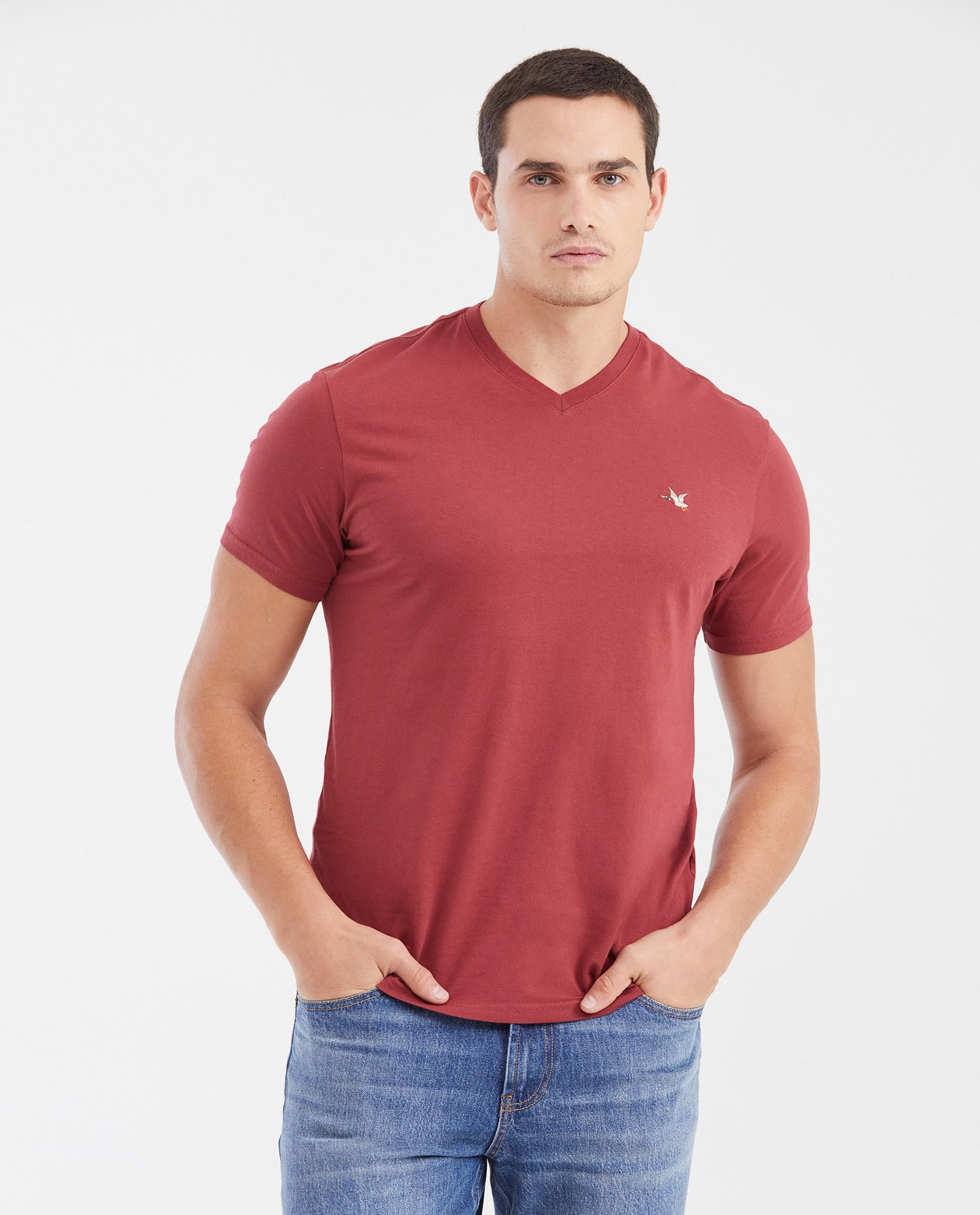 Men's Basic Slim Fit V - Neck Cotton T-shirt - Red - 1