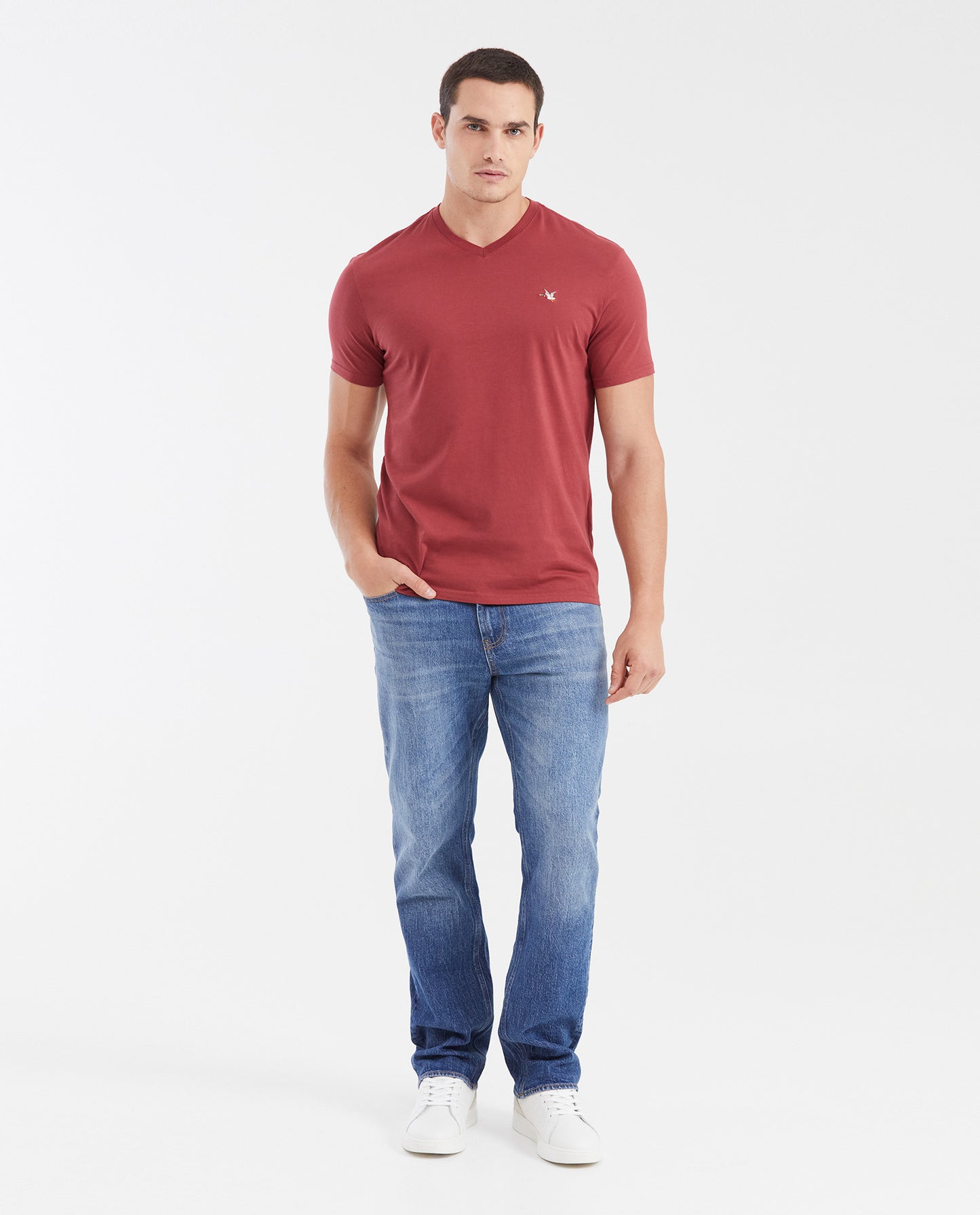 Men's Basic Slim Fit V - Neck Cotton T-shirt - Red - 2