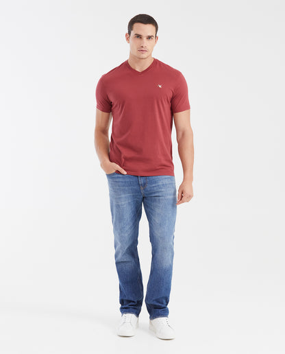 Men's Basic Slim Fit V - Neck Cotton T-shirt - Red - 2