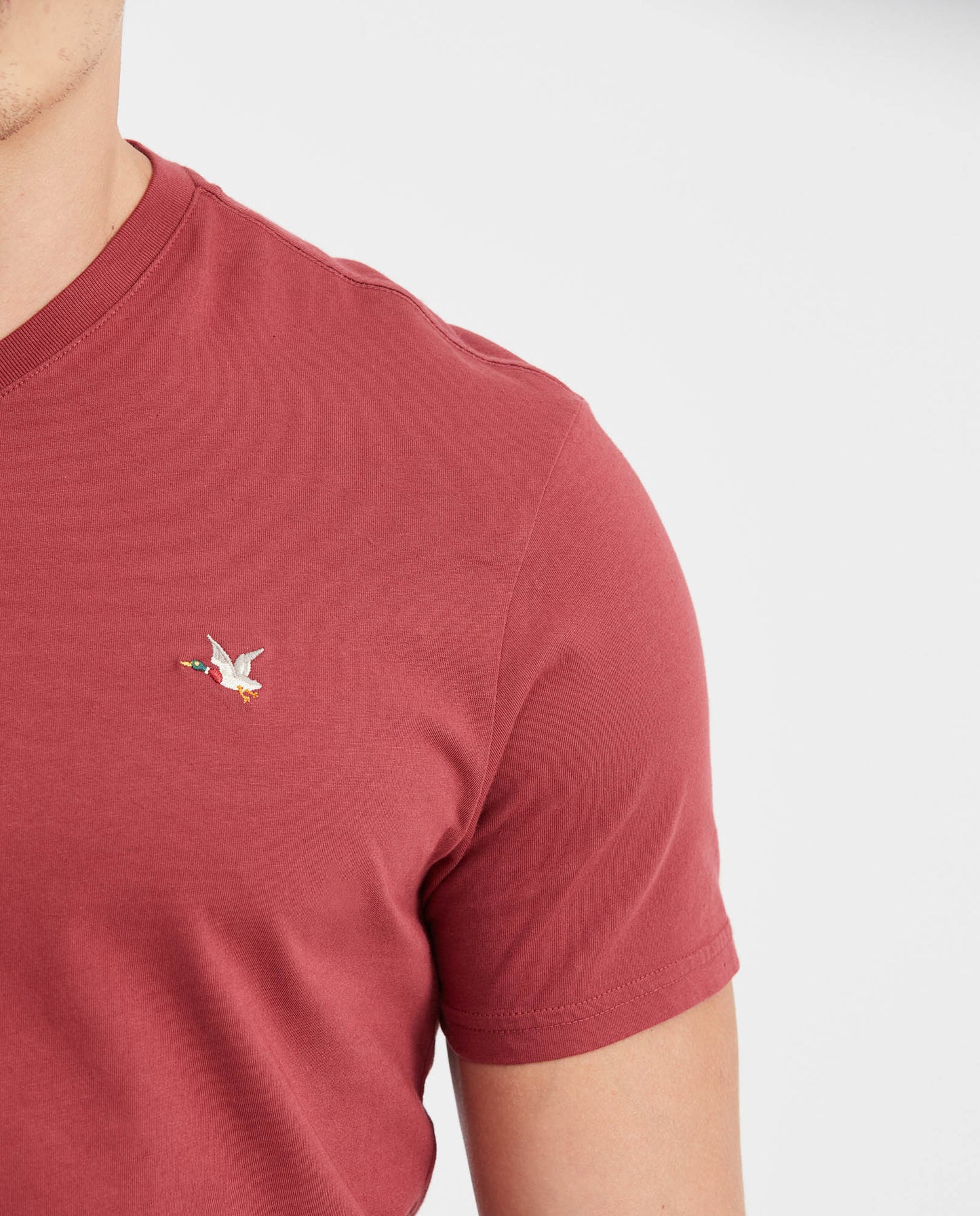 Men's Basic Slim Fit V - Neck Cotton T-shirt - Red - 3