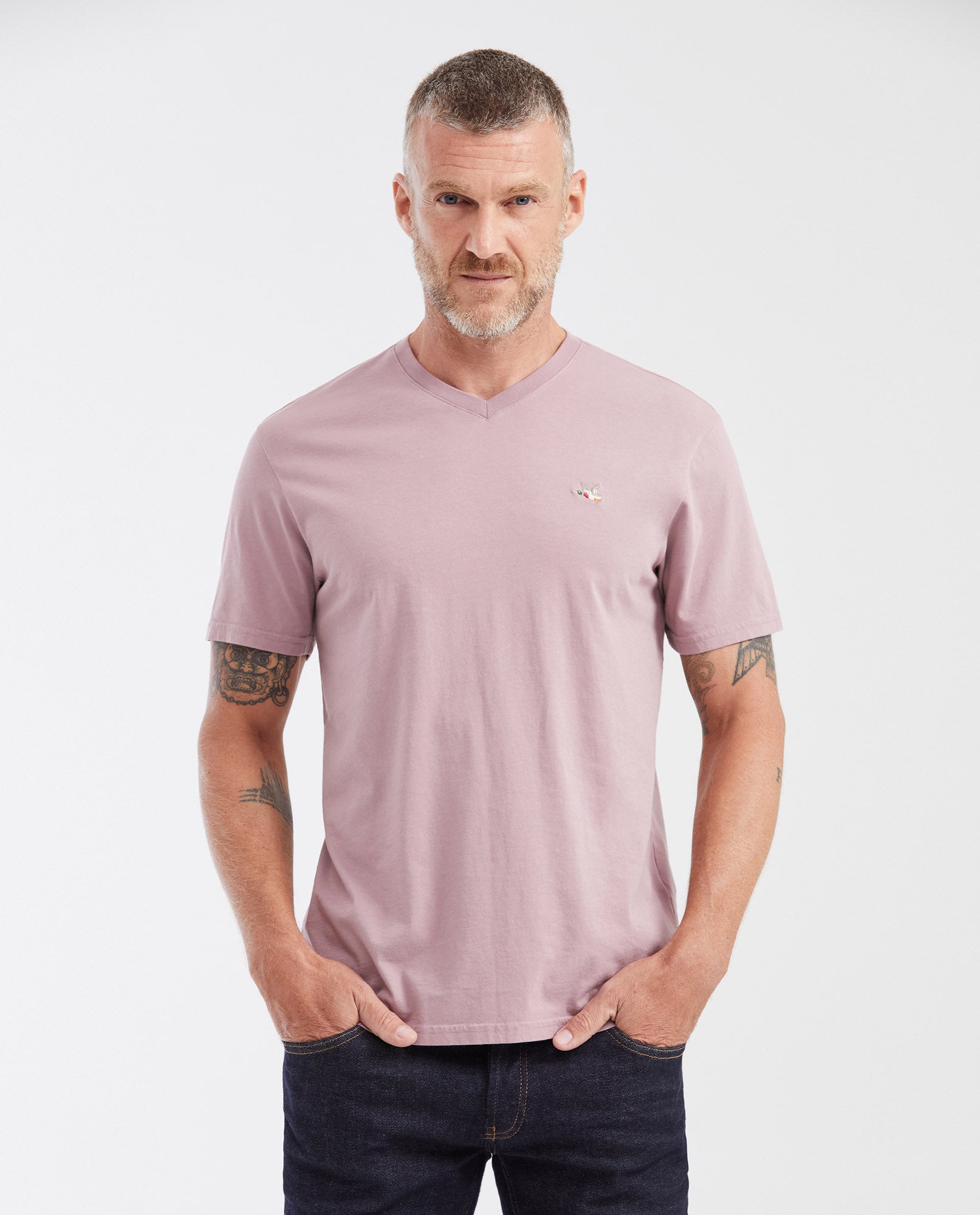 Men's Basic Slim Fit V - Neck Cotton T-shirt - Pink - 1
