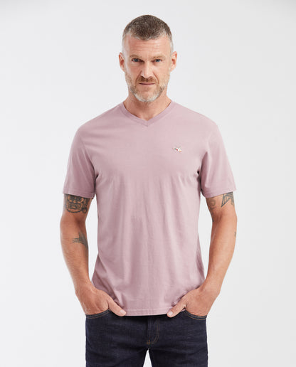 Men's Basic Slim Fit V - Neck Cotton T-shirt - Pink - 1
