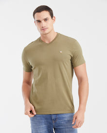 Men's Basic Slim Fit V - Neck Cotton T-shirt - Green - 1