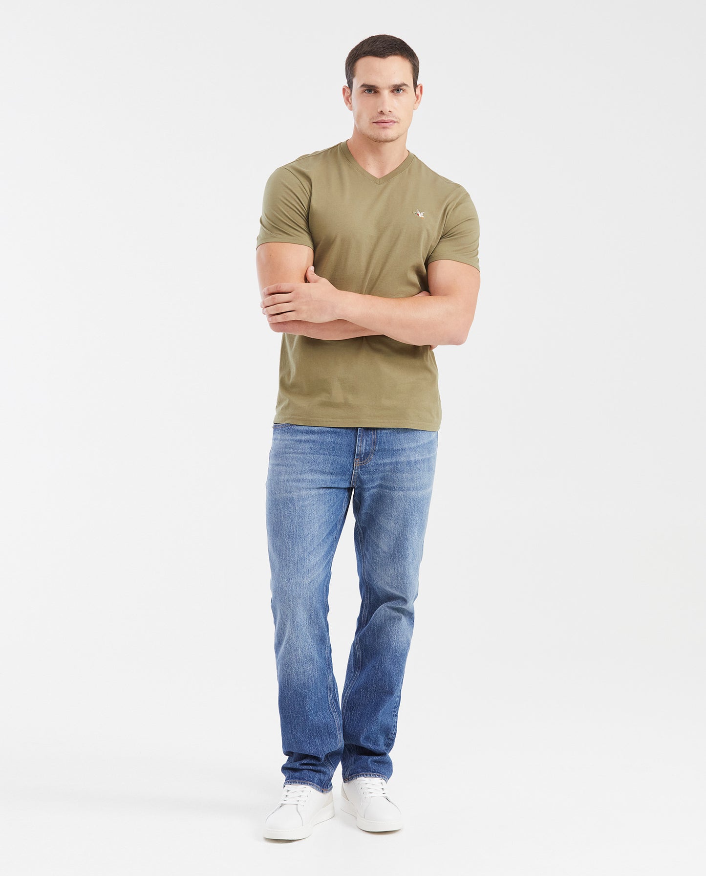 Men's Basic Slim Fit V - Neck Cotton T-shirt - Green - 2