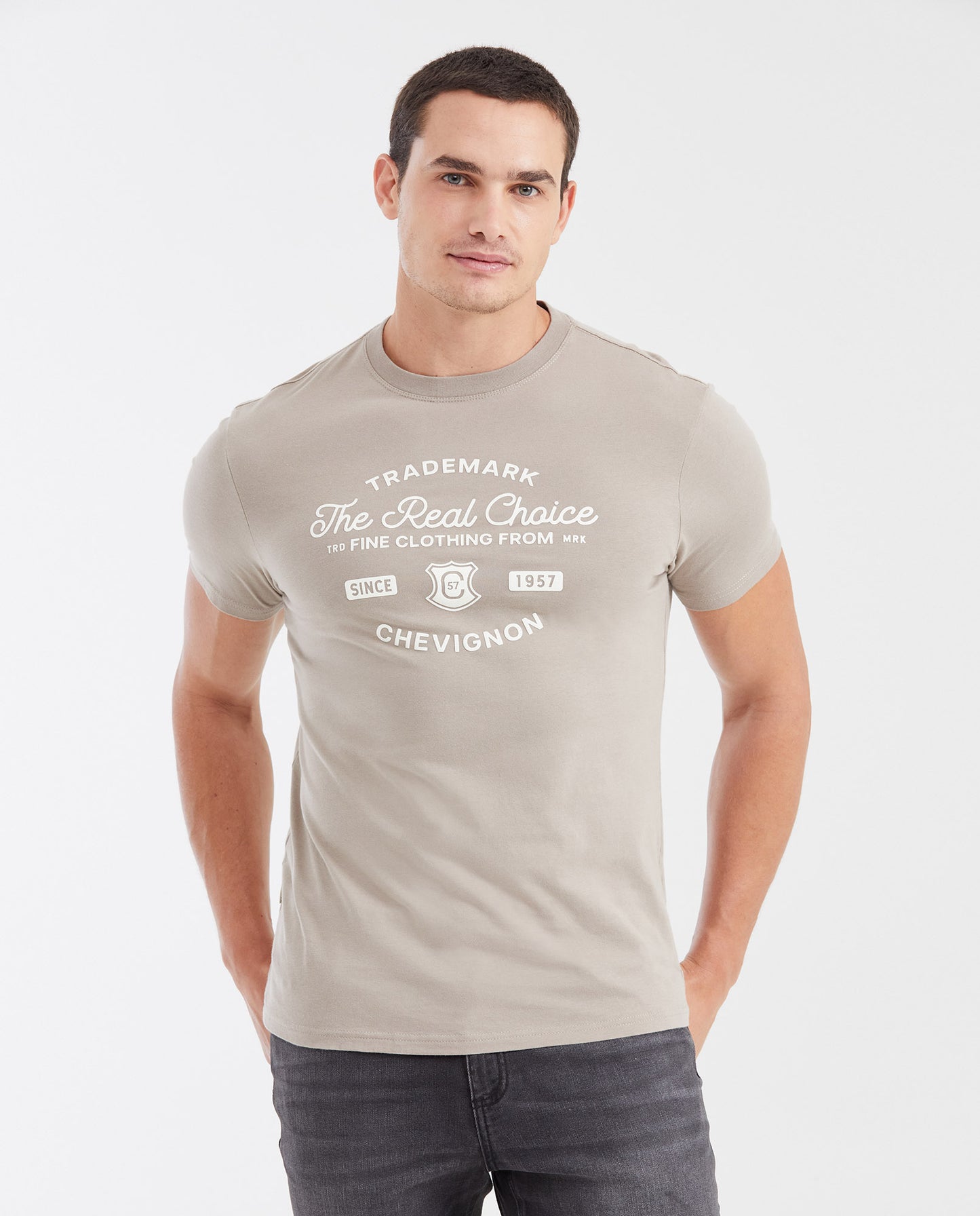 Men's Slim Fit Printed Crew Neck T-shirt - Brown - 1