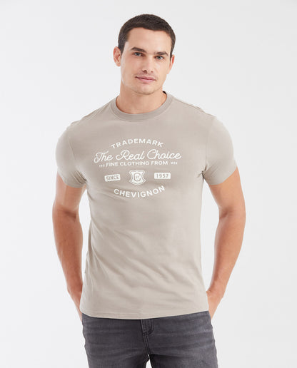 Men's Slim Fit Printed Crew Neck T-shirt - Brown - 1