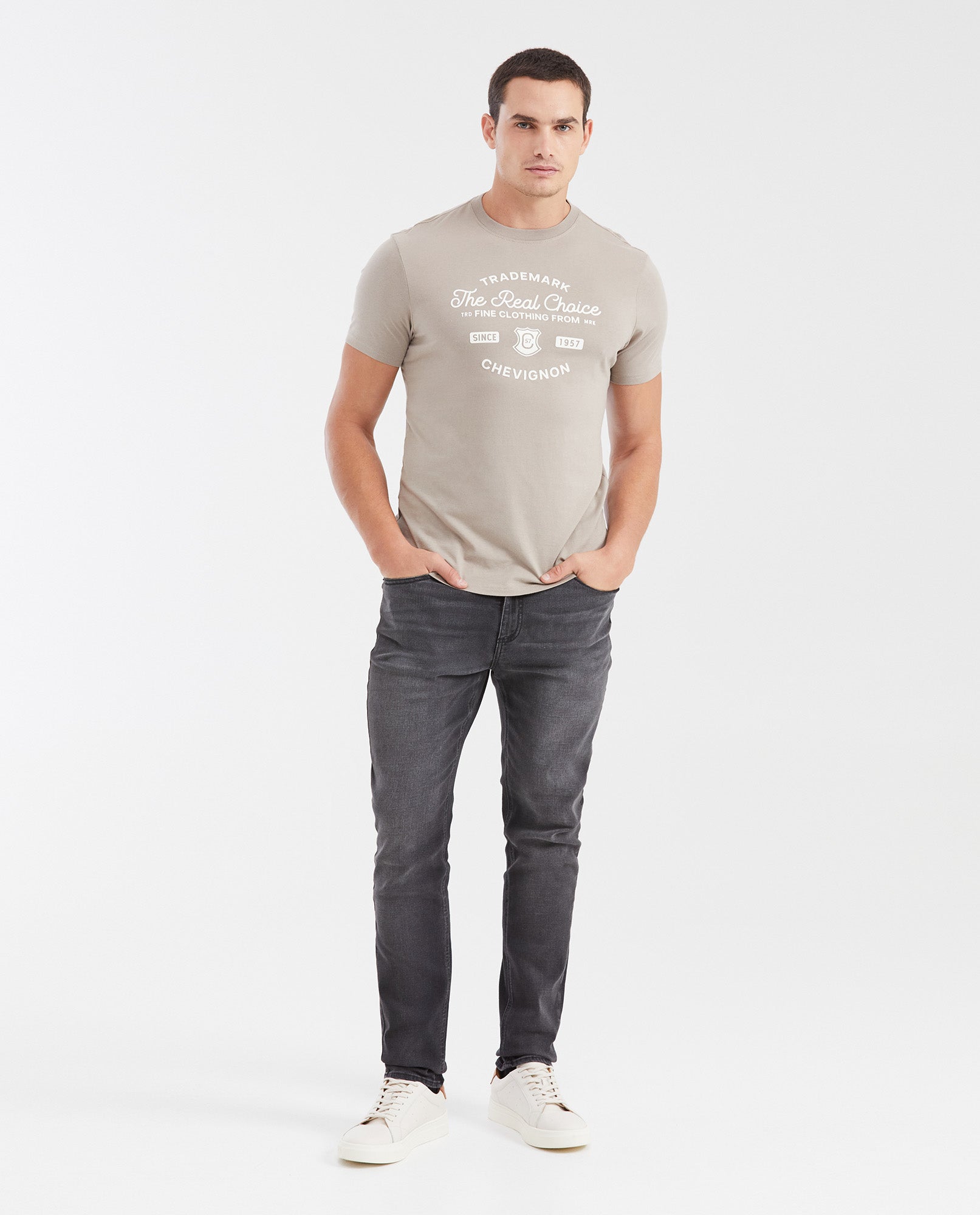 Men's Slim Fit Printed Crew Neck T-shirt - Brown - 2