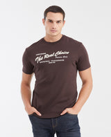 Slim Fit Printed T-Shirt in Medium Weight Cotton for Men - Brown 642G005 - 1