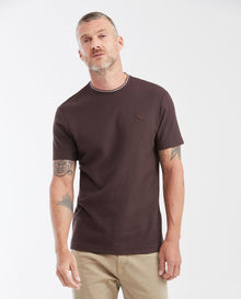 Men's Slim Fit T-shirt with Round Neck in Piqué - Brown - 1