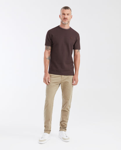 Men's Slim Fit T-shirt with Round Neck in Piqué - Brown - 2