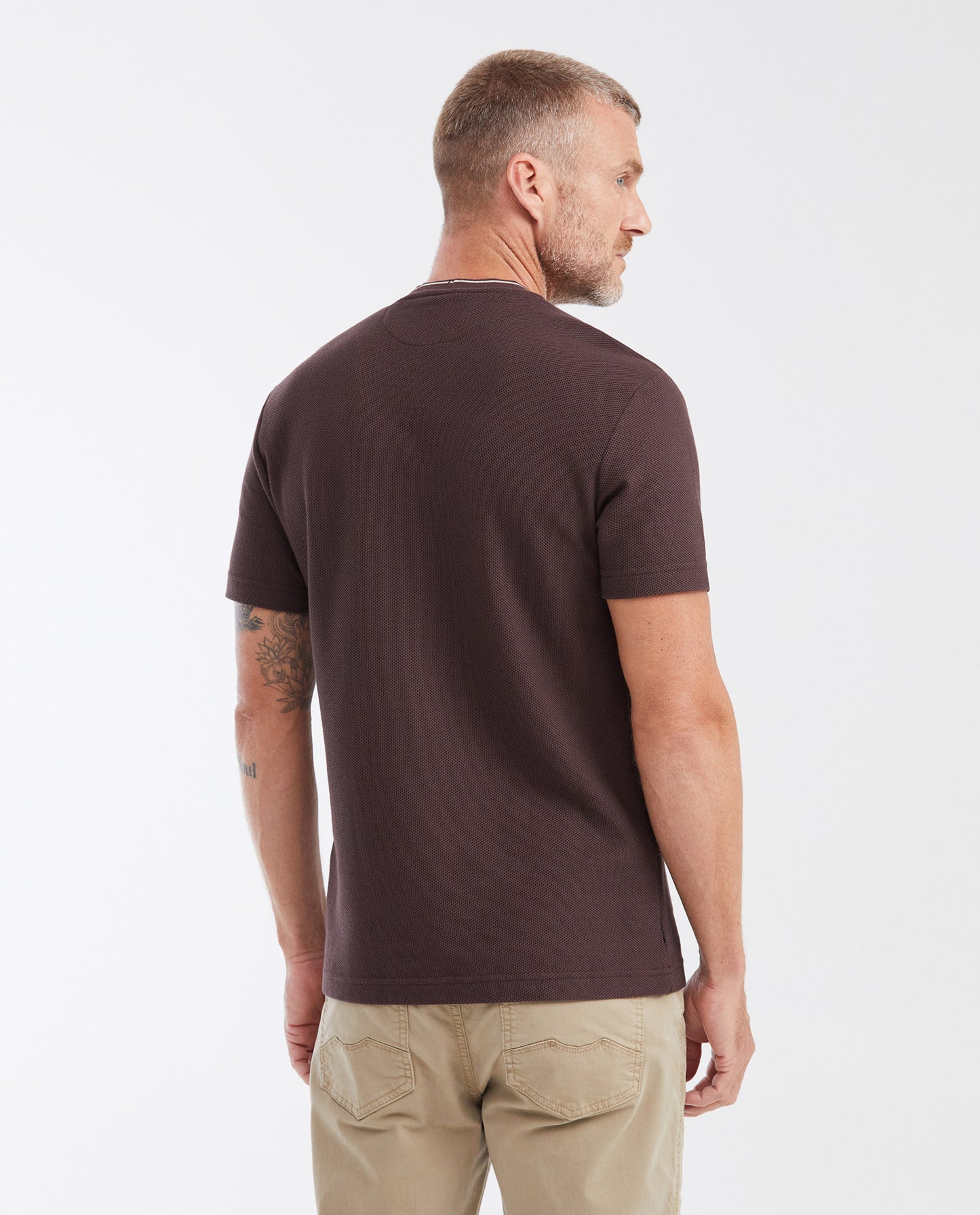 Men's Slim Fit T-shirt with Round Neck in Piqué - Brown - 4