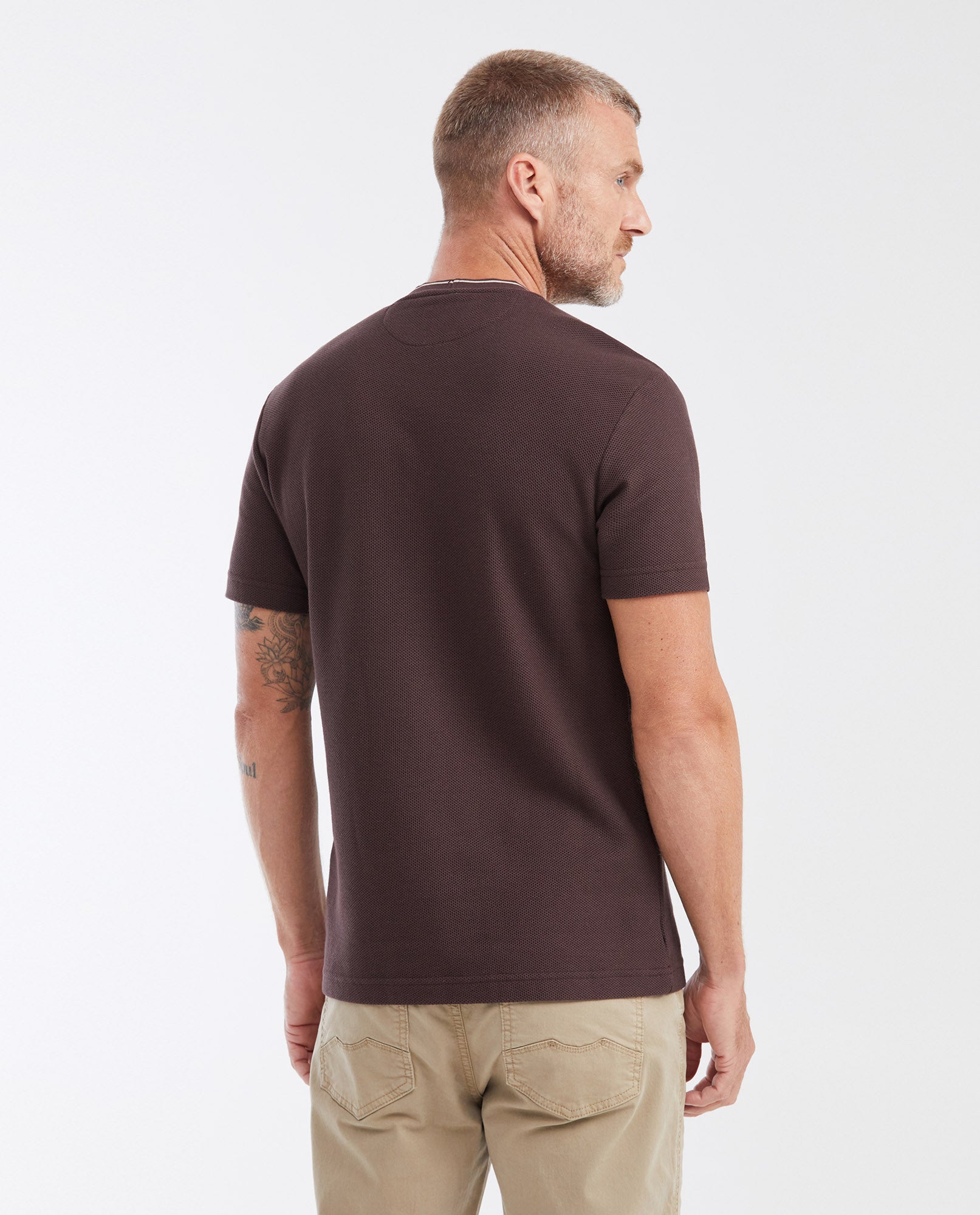 Men's Slim Fit T-shirt with Round Neck in Piqué - Brown - 4