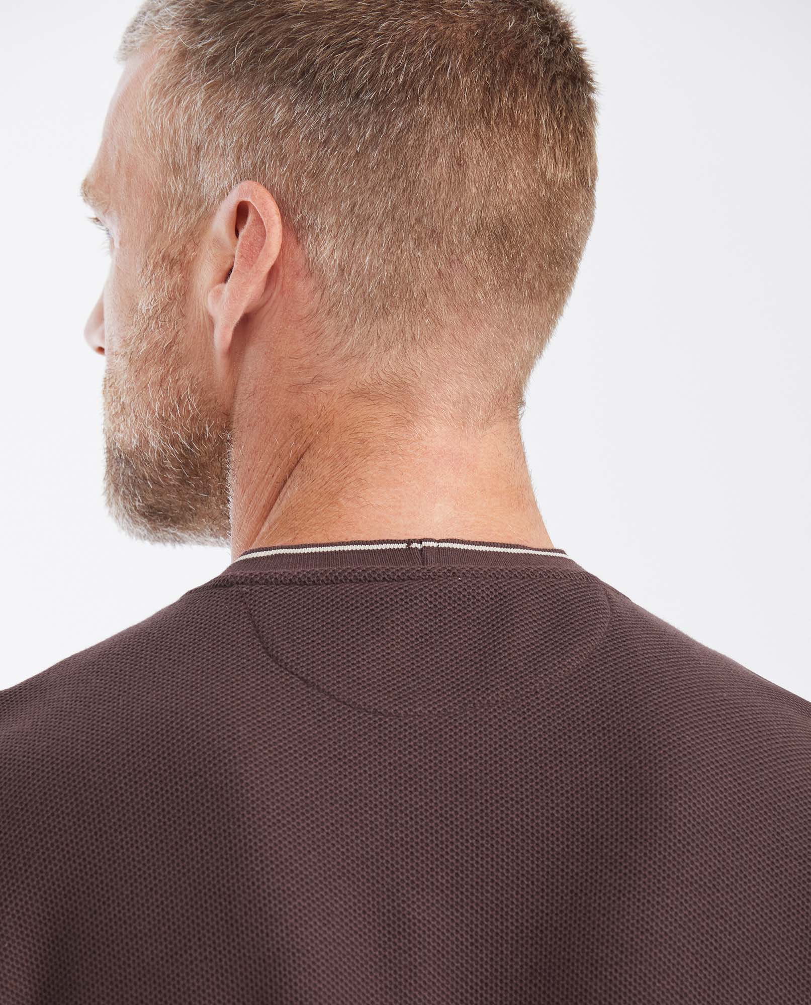 Men's Slim Fit T-shirt with Round Neck in Piqué - Brown - 5