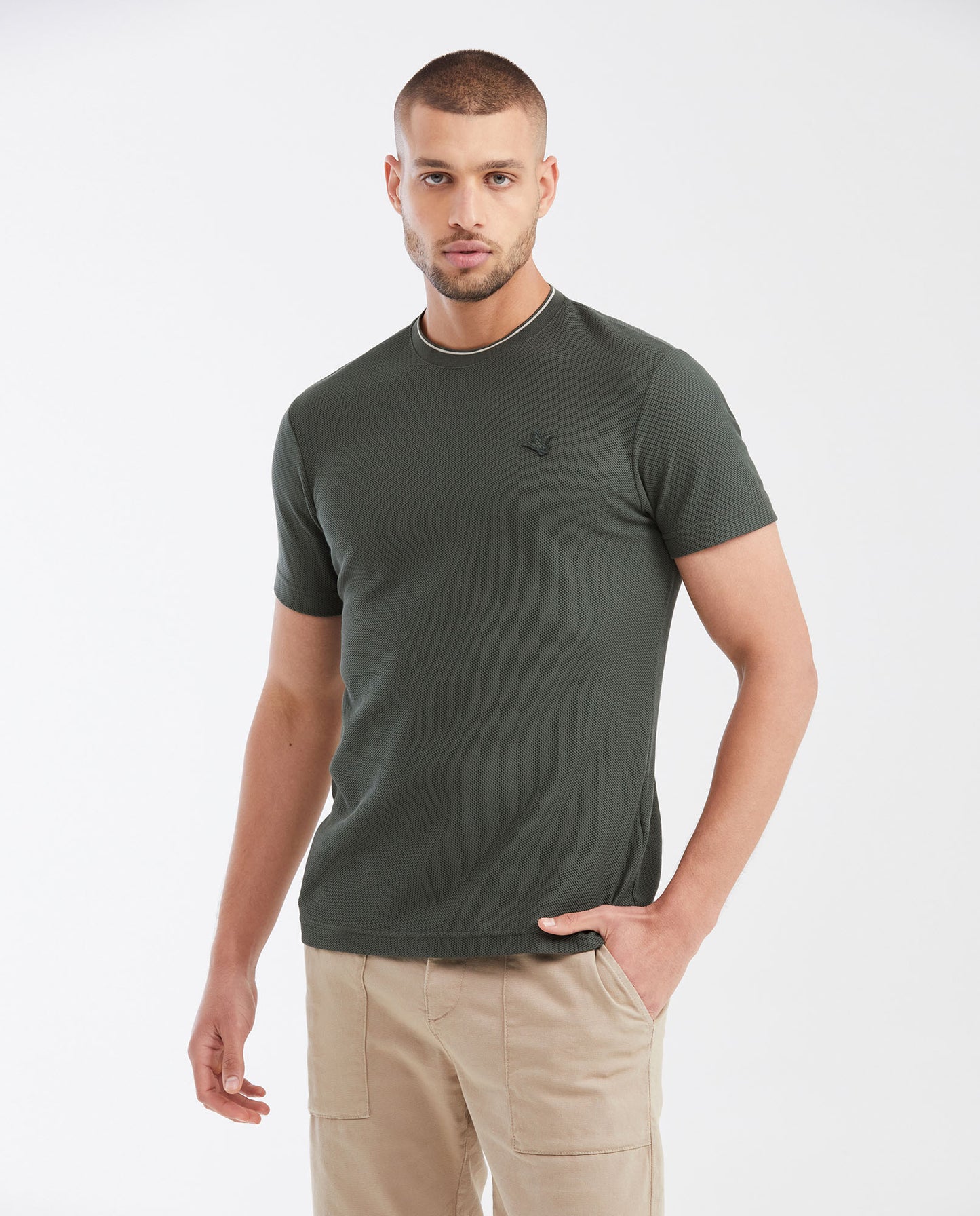Men's Slim Fit T-shirt with Round Neck in Piqué - Green - 1