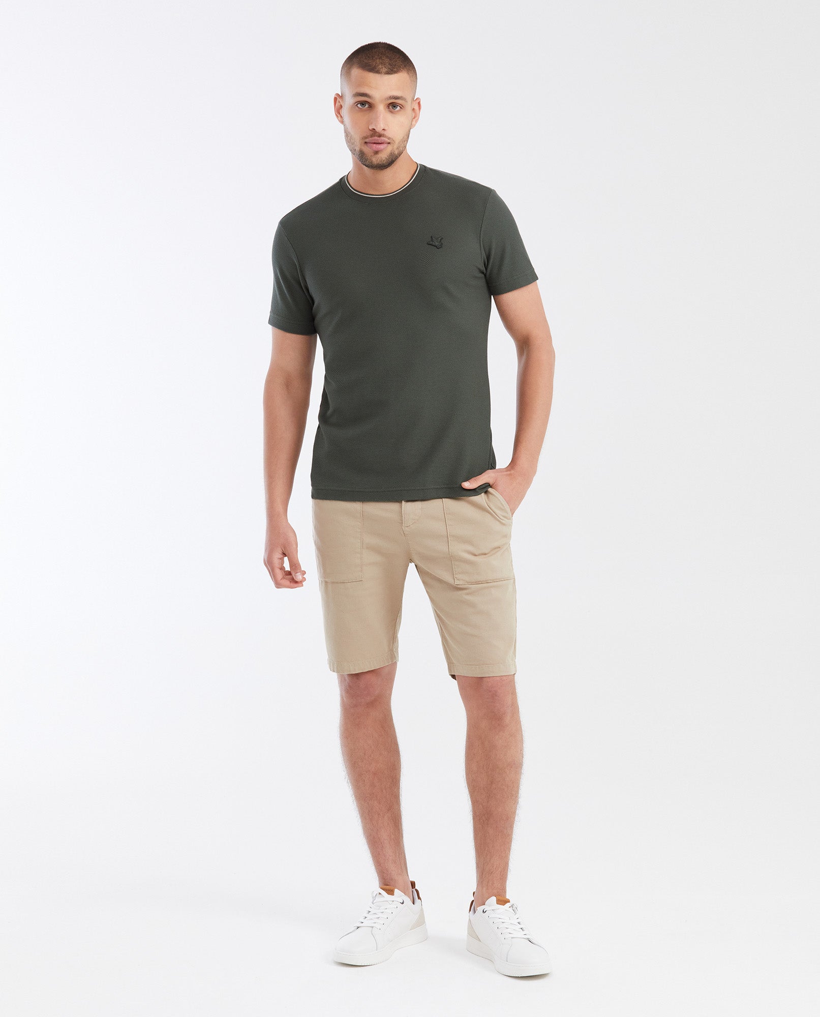 Men's Slim Fit T-shirt with Round Neck in Piqué - Green - 2