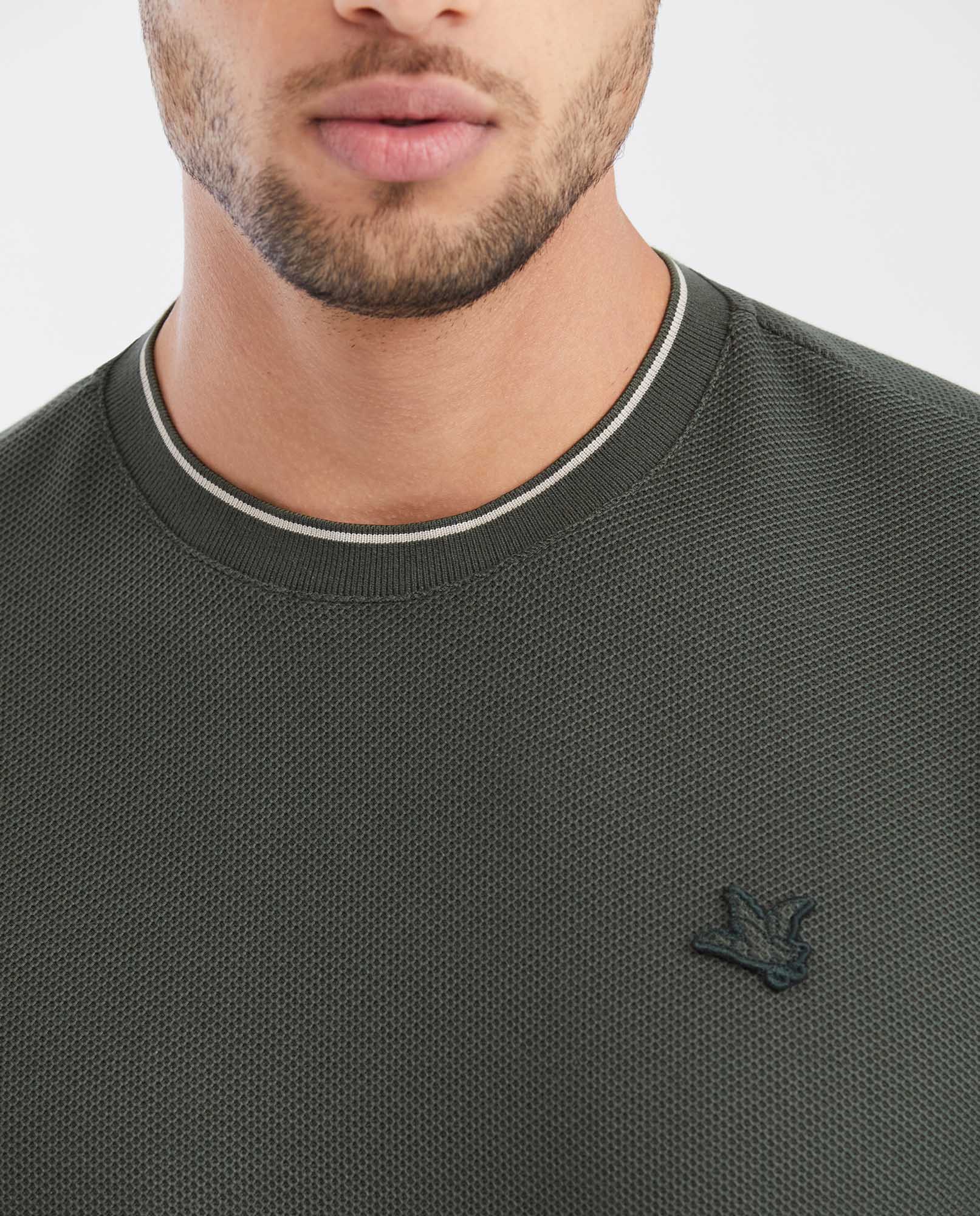 Men's Slim Fit T-shirt with Round Neck in Piqué - Green - 3