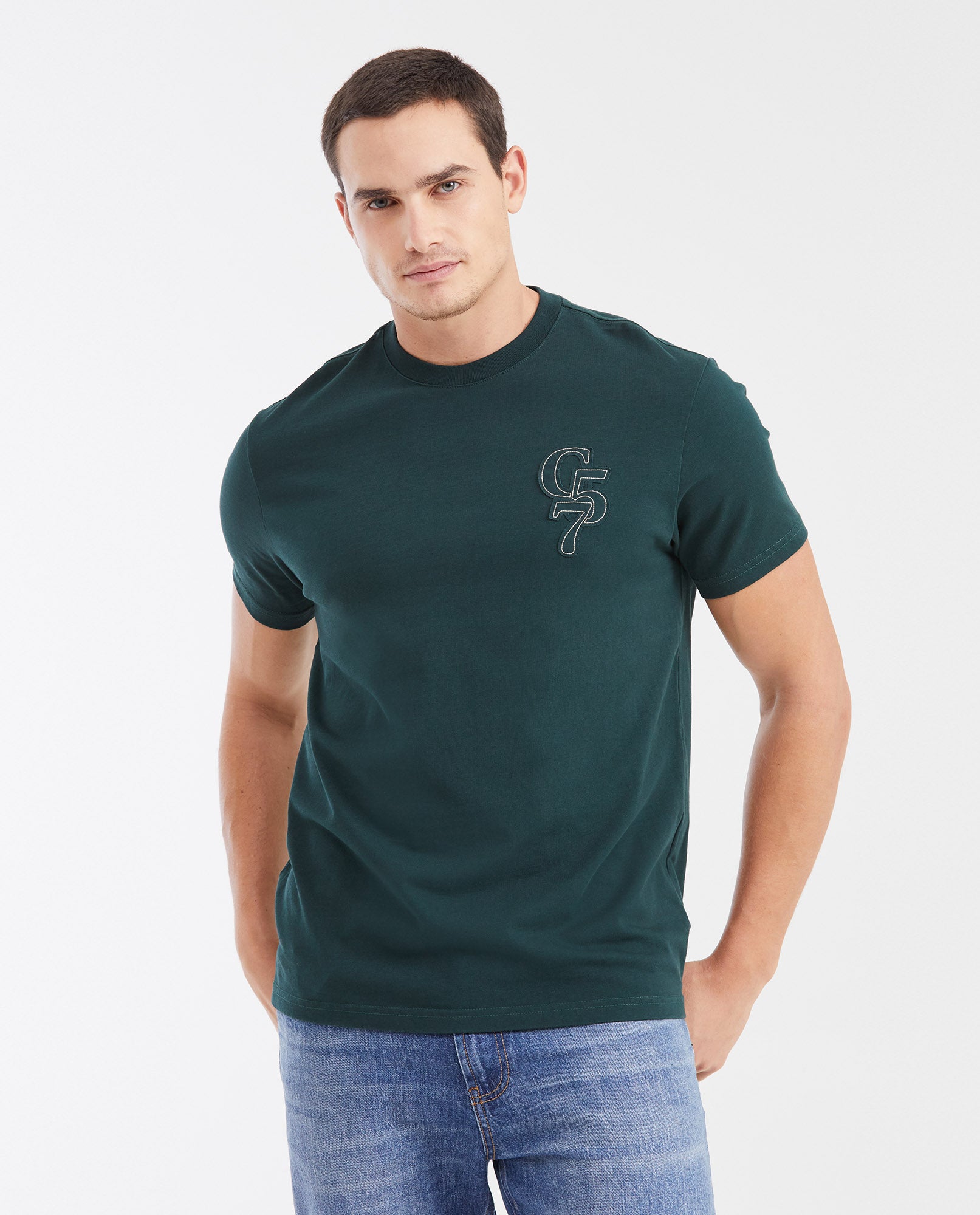Men's Classic Fit Crew Neck T-Shirt with Print - Green 642G013 - 1