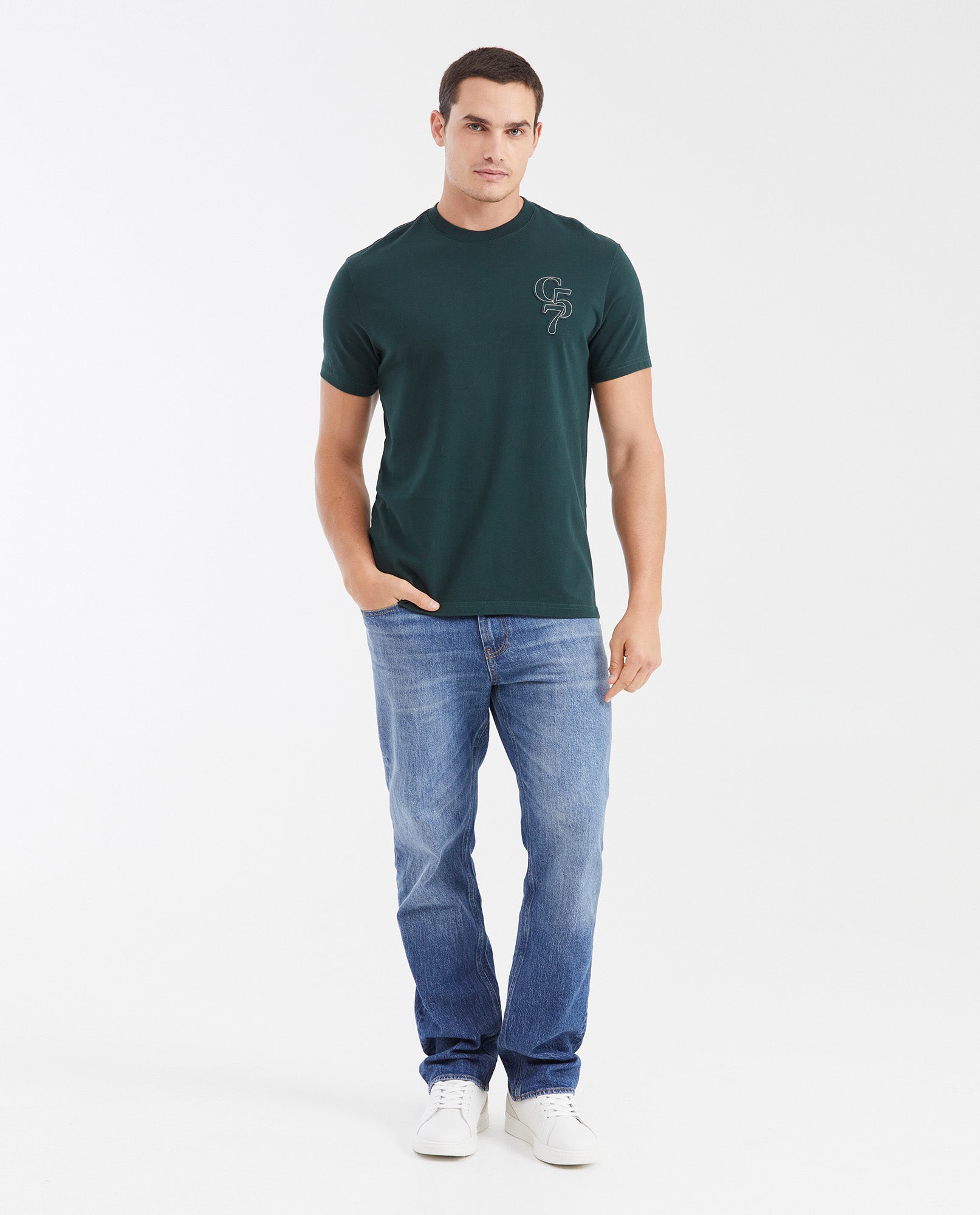Men's Classic Fit Crew Neck T-Shirt with Print - Green 642G013 - 2