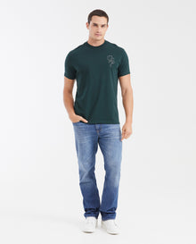 Men's Classic Fit Crew Neck T-shirt with Print - Green - 2