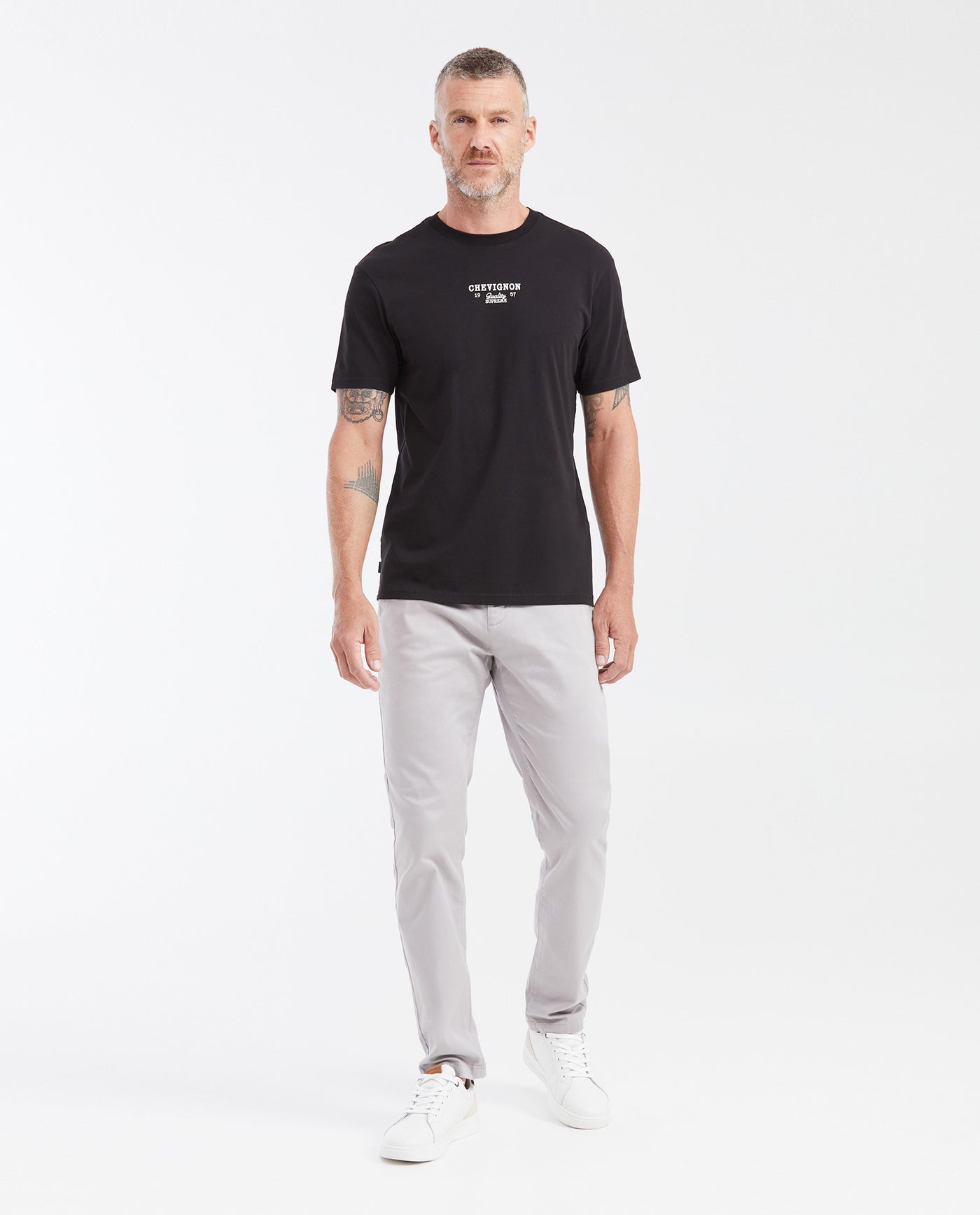Slim Fit Round Neck T-Shirt with Print in Cotton for Men - Black 642G014 - 2