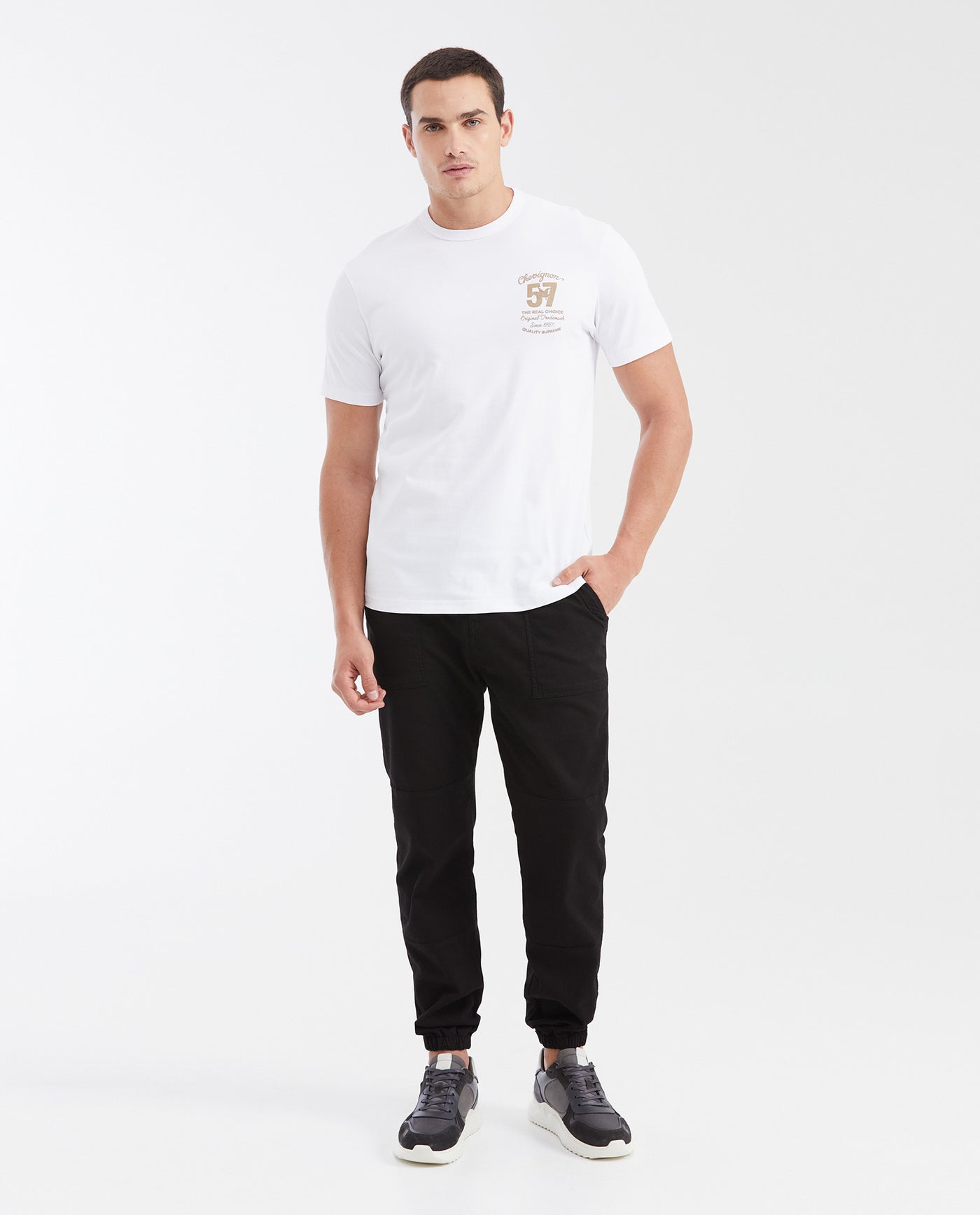 Men's Classic Fit Crew Neck T-Shirt with Small Graphic in Cotton - White 642G026 - 2