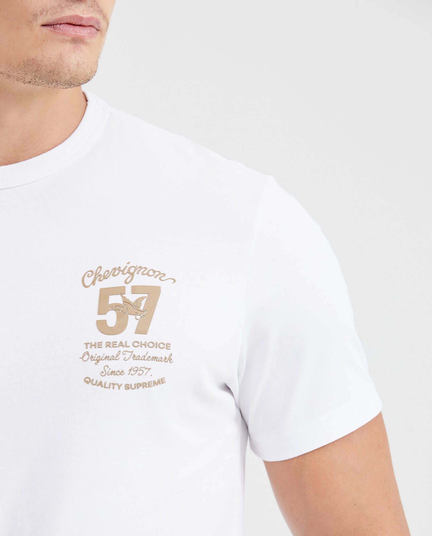 Men's Classic Fit Crew Neck T-Shirt with Small Graphic in Cotton - White 642G026 - 3