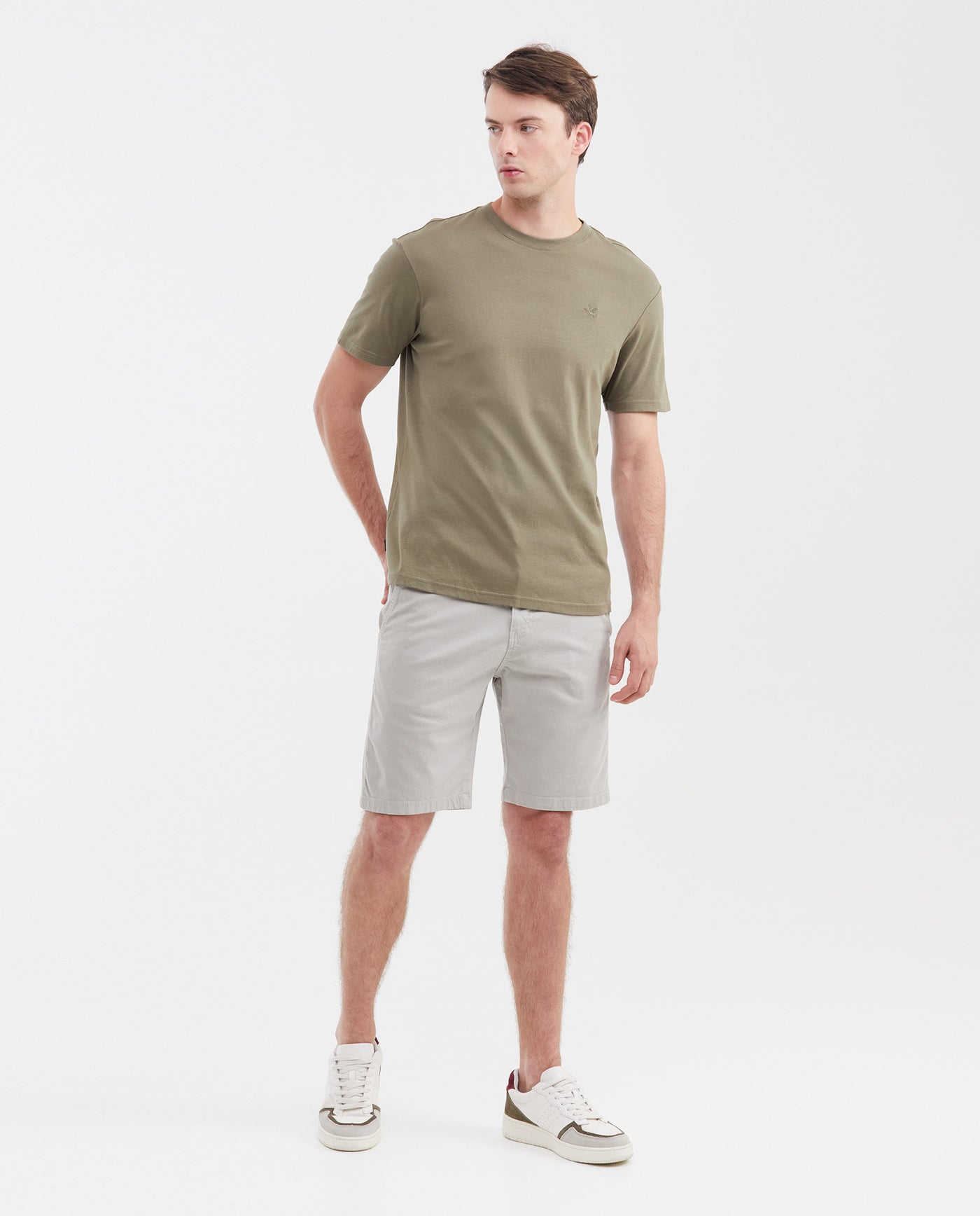 Camiseta Básica Slim Fit Cuello Redondo en Algodón Doble Punto para Hombre - Green 63_642G040_VER180521_3