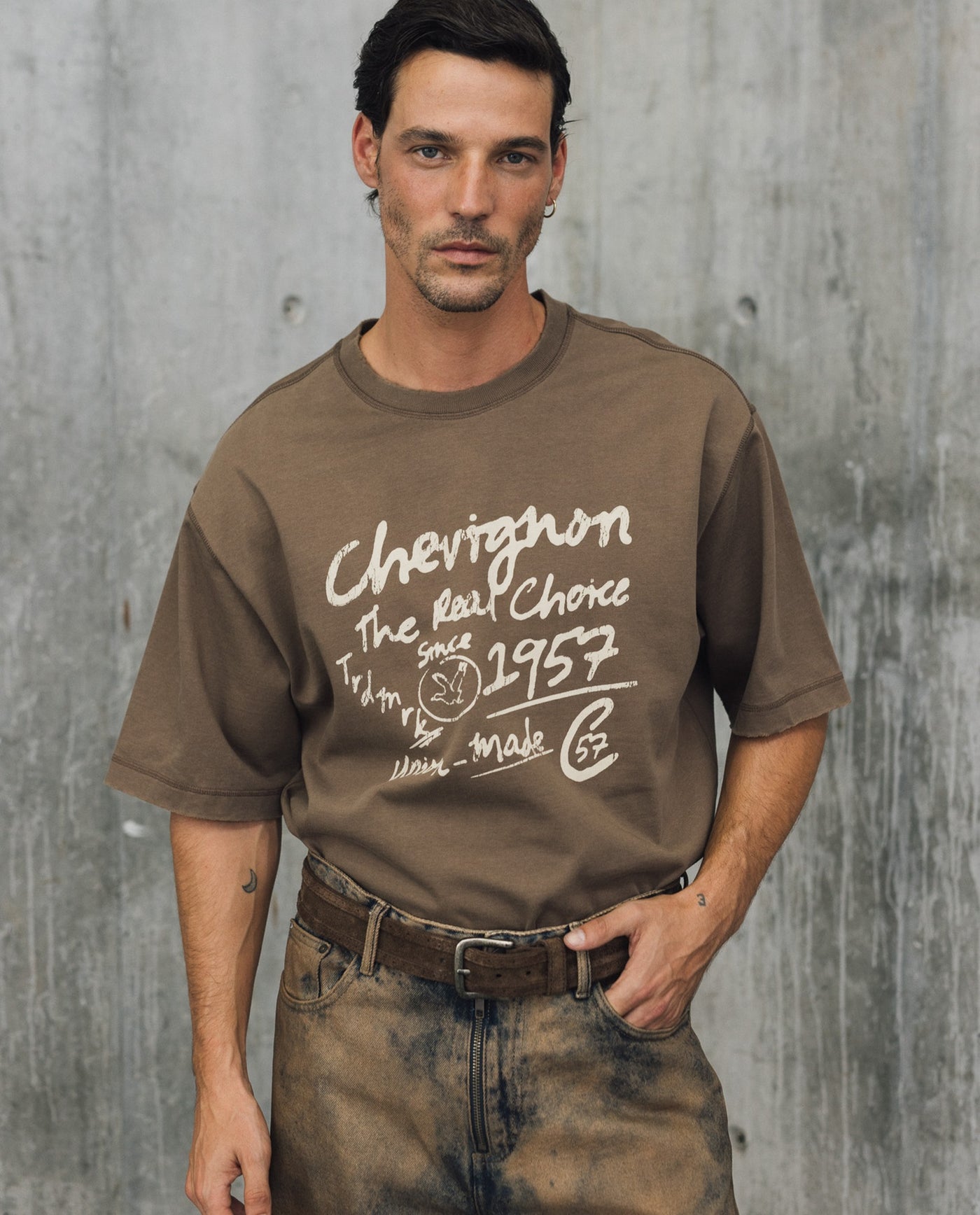 Mens Oversized Typographic Print Tee - Special Collection - Brown 63_642H202_CAF181015_0